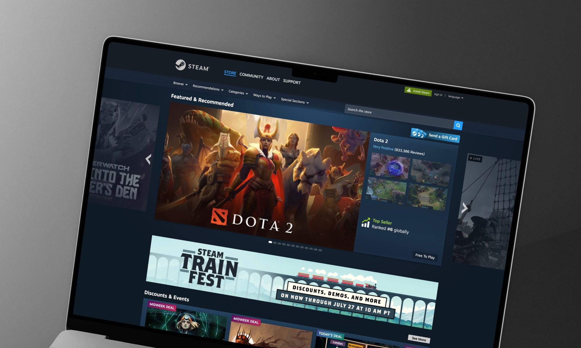 Steam website open on MacBook