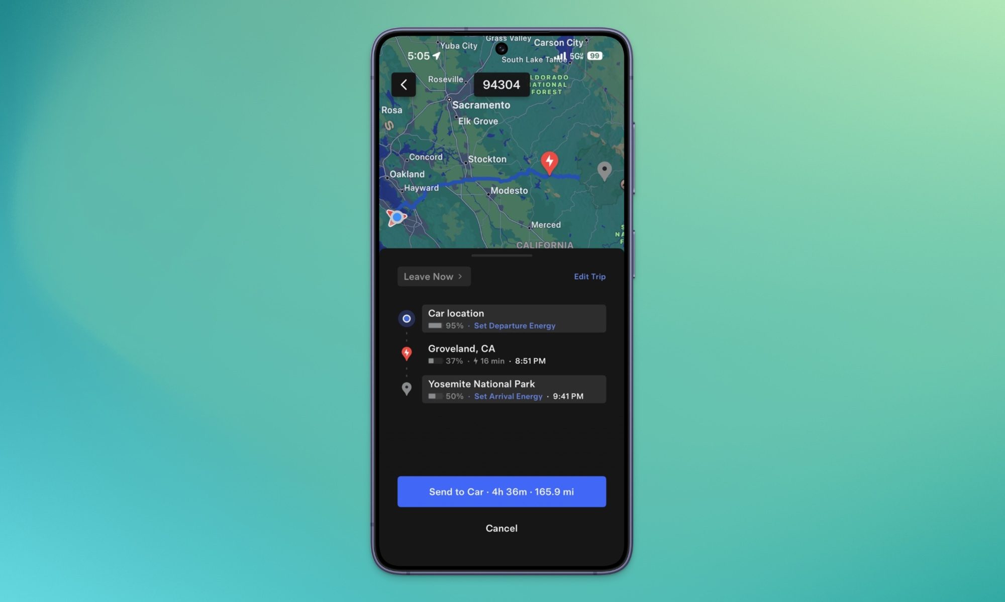 Tesla navigation in app