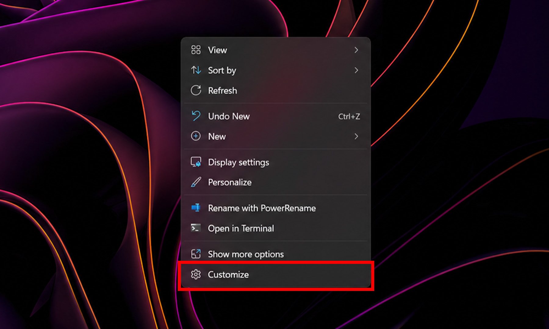 The option to customize the context menu Mockup