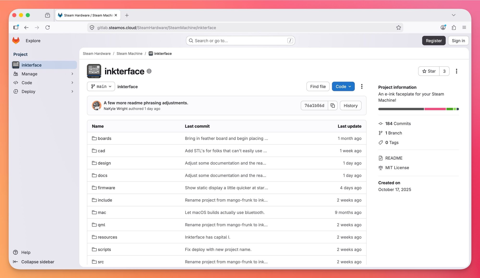 Valve GitLab page screenshot