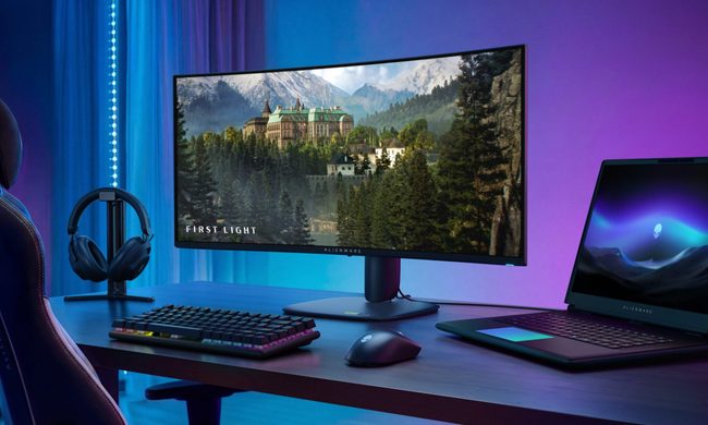Alienware OLED gaming monitor on a desk