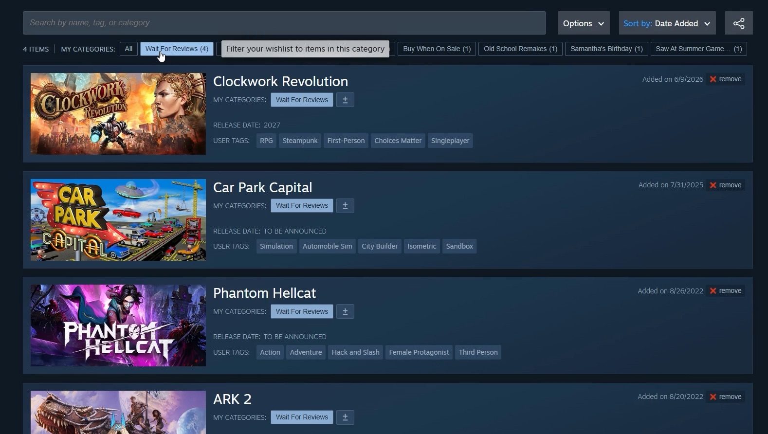 filtering games by category