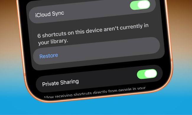 iOS 27 shortcuts restore button.