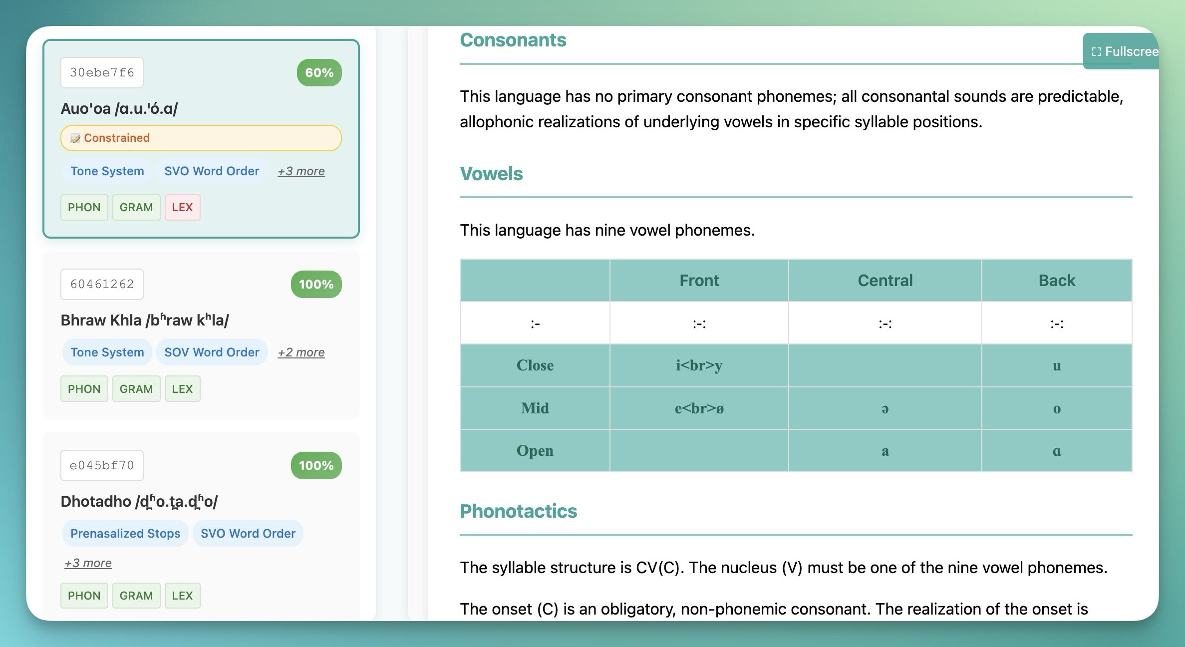 langauge rules in ConlangCrafter