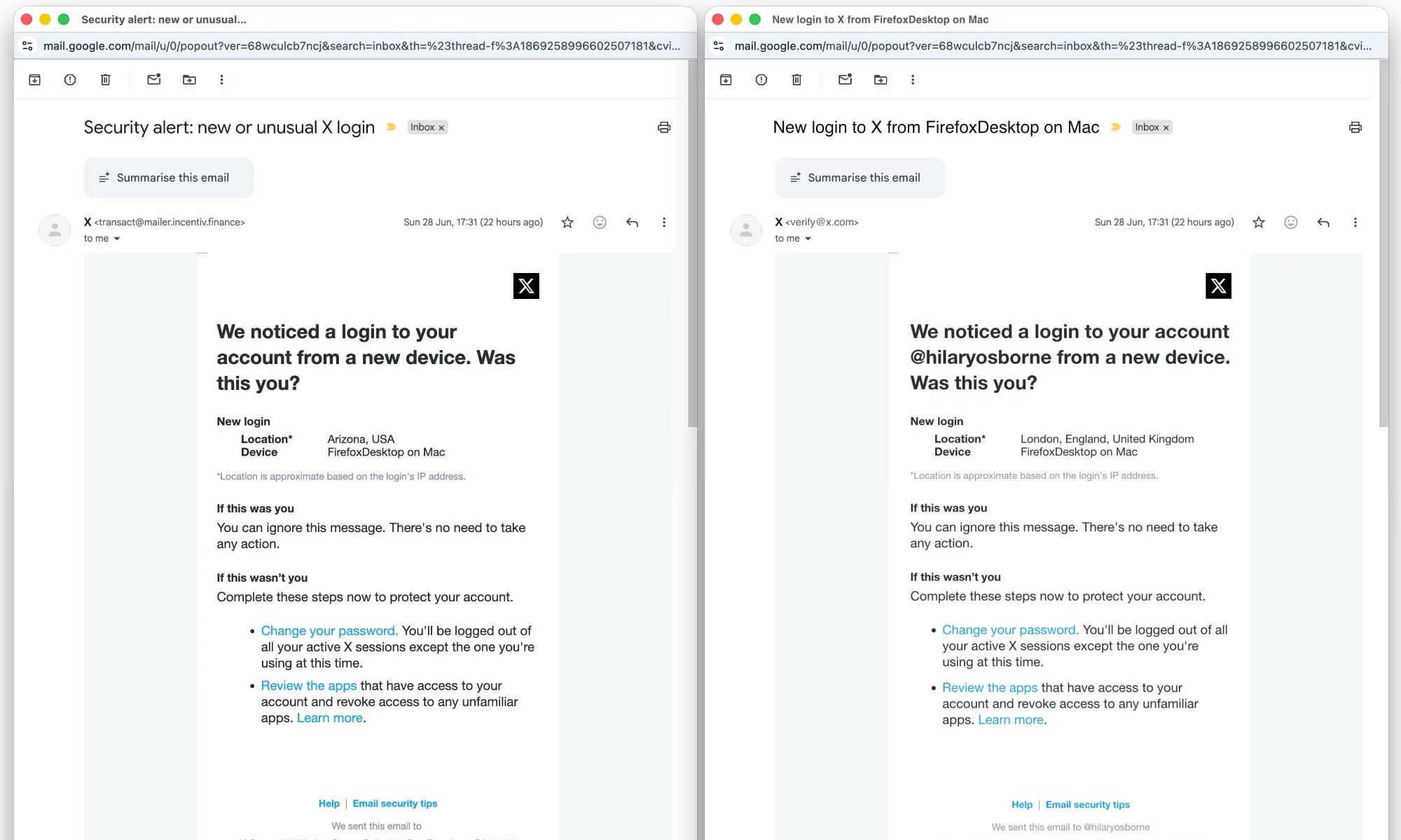 official support email vs phishing email