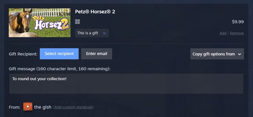 steam buying a game for gifting