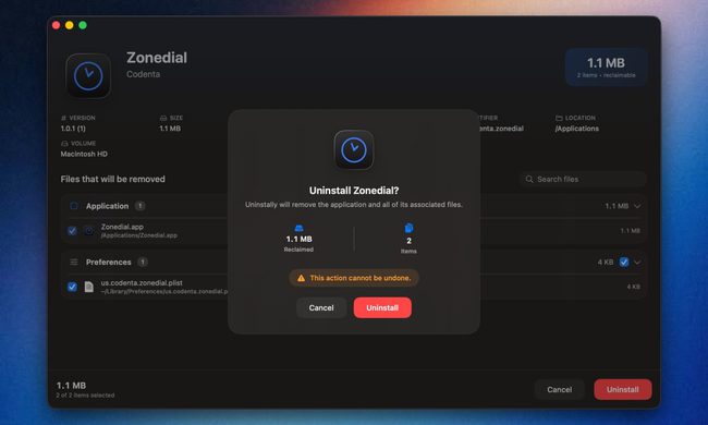 Uninstally macOS app UI