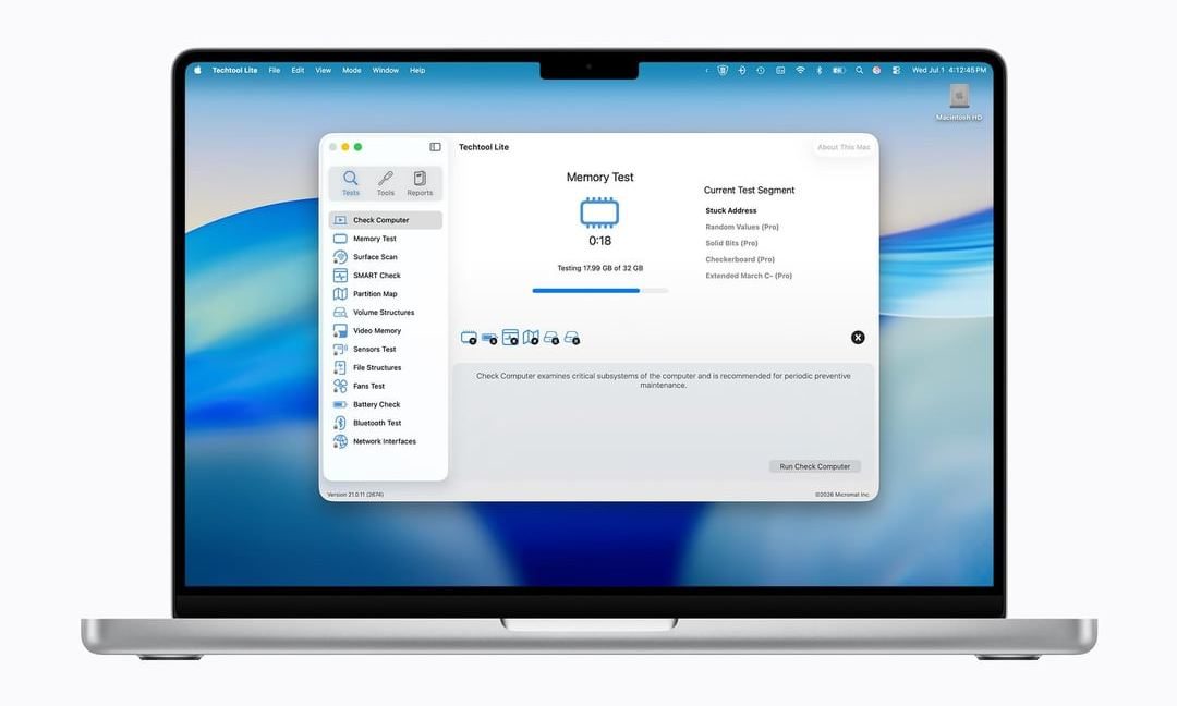 Techtool Lite running on a MacBook