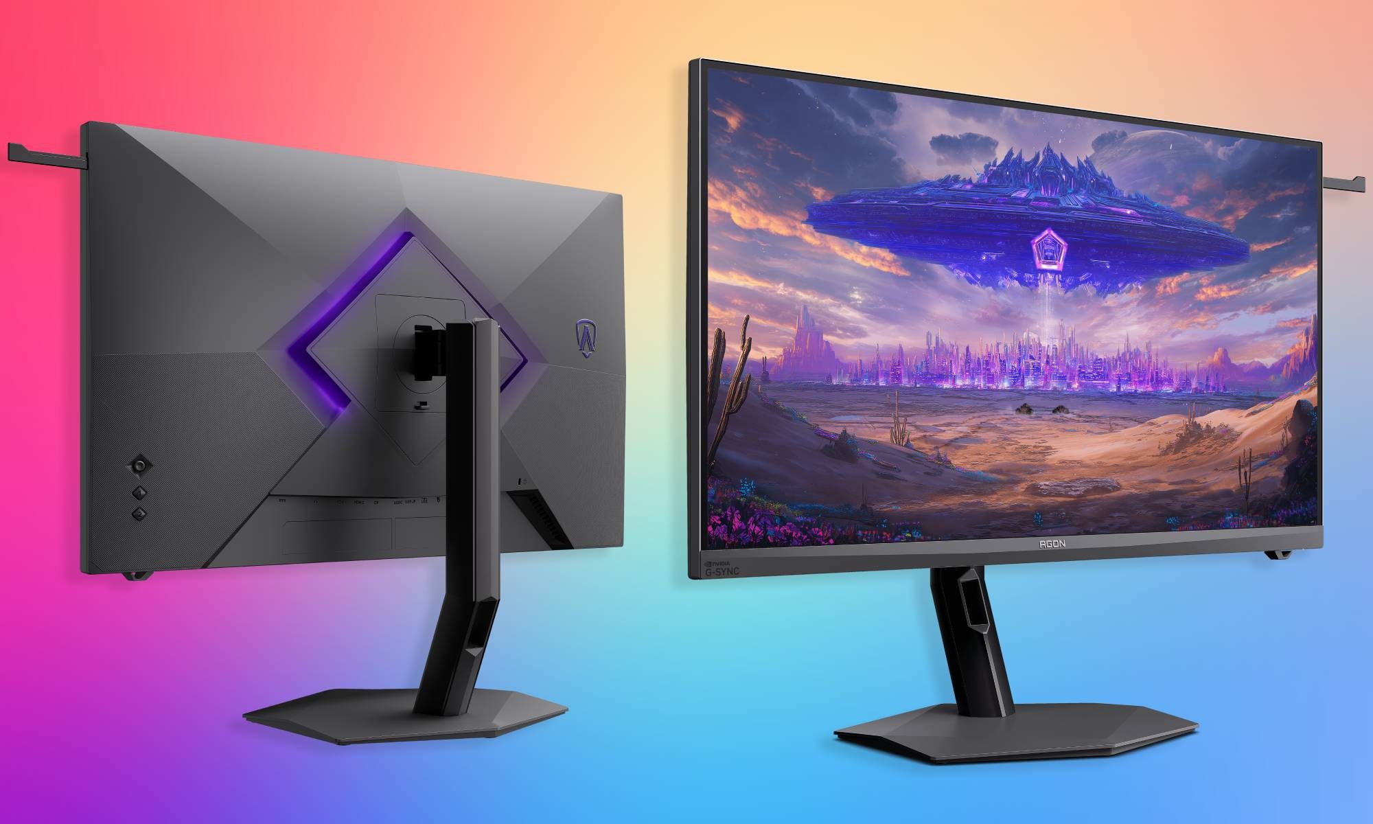 AGON by AOC AGP327KG on gradient background