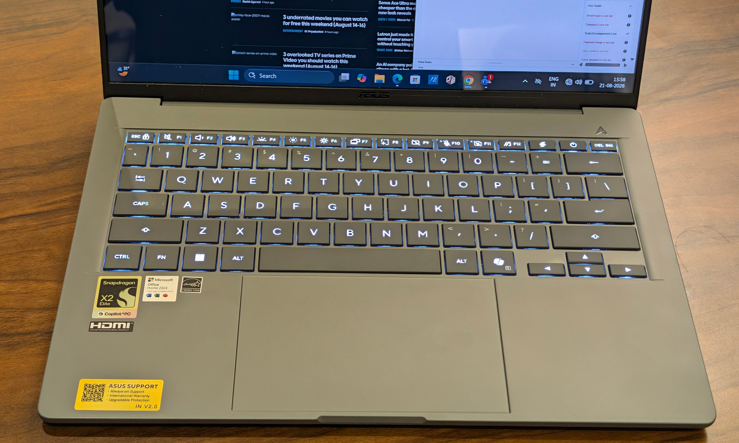 ASUS Zenbook A14 Review Keyboard