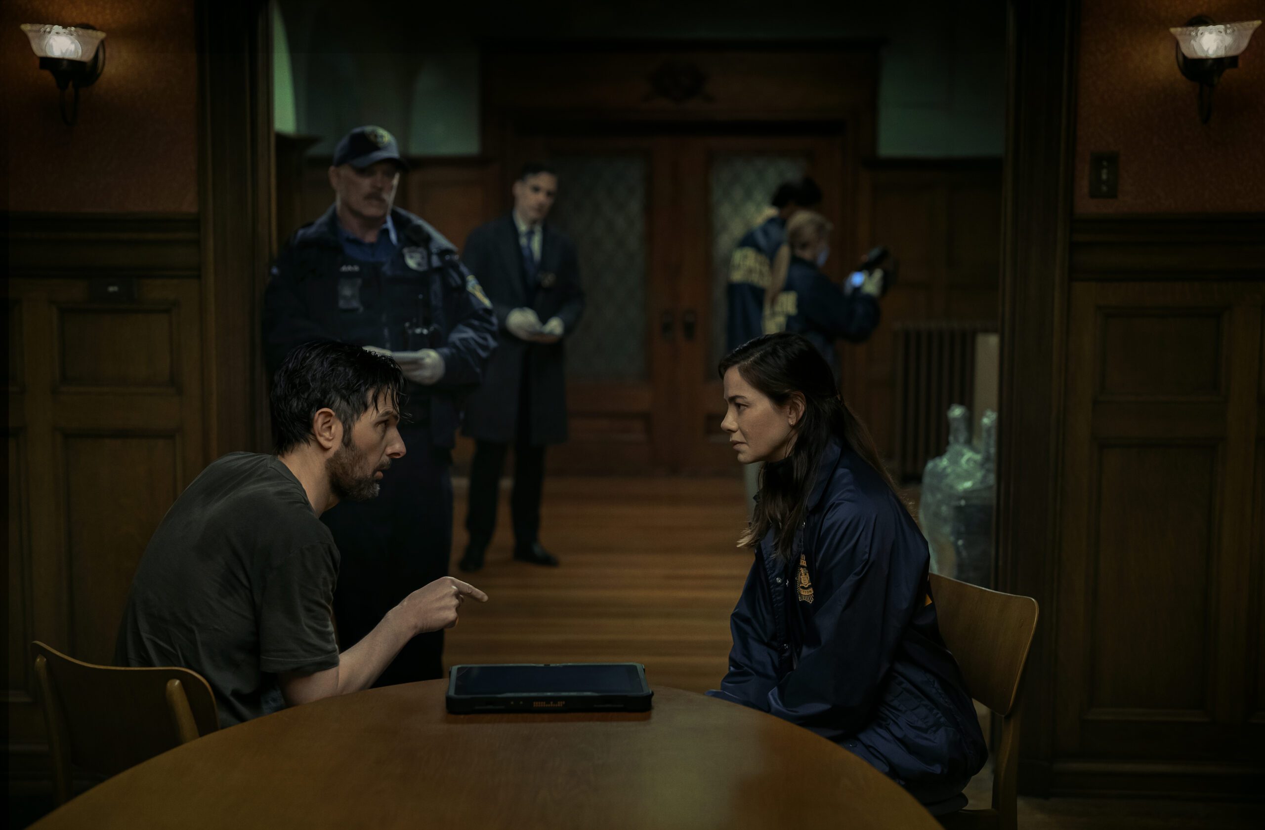Adam Scott and Michelle Monaghan in the Netflix film, The Whisper Man.
