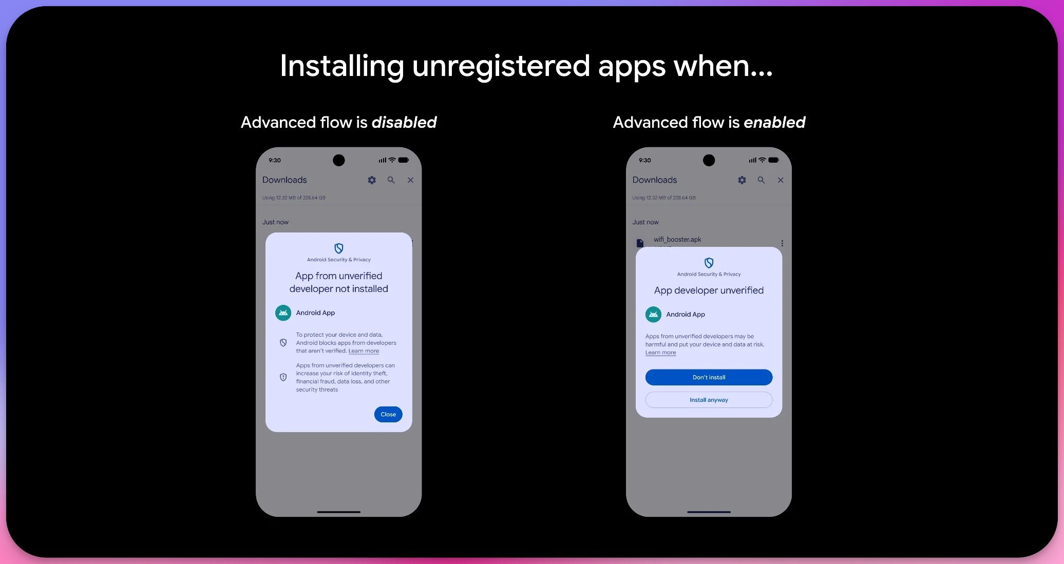 Advanced flow is disabled vs enabled