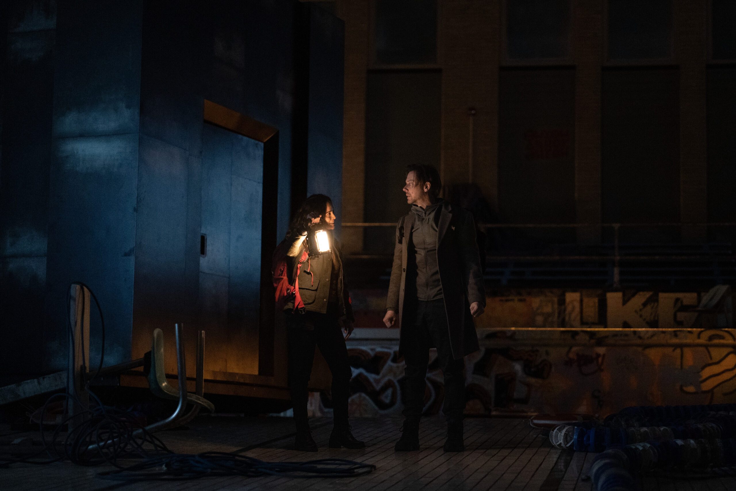 Alice Braga and Jimmi Simpson in Dark Matter, premiering August 28, 2026 on Apple TV.