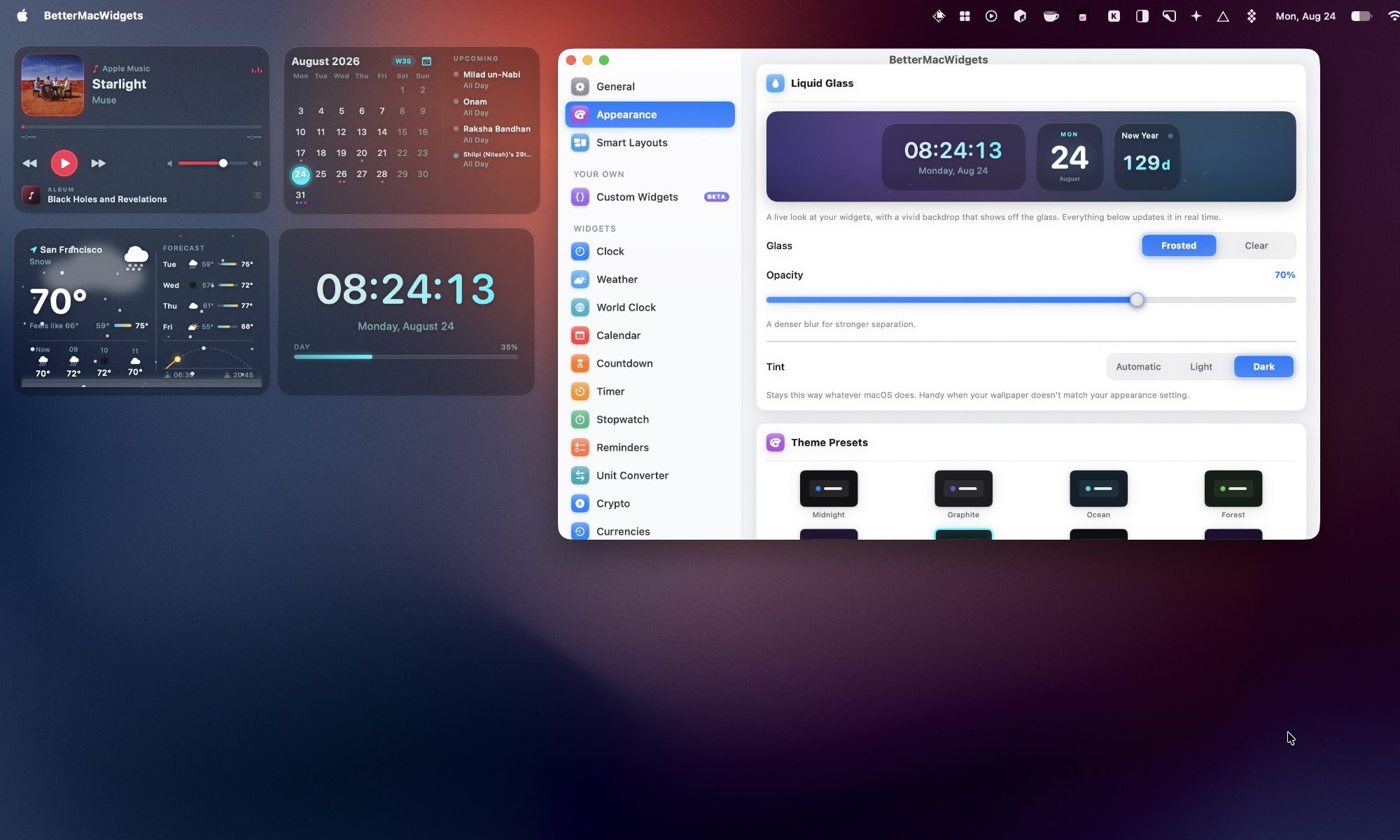 BetterMacWidgets frosted widget