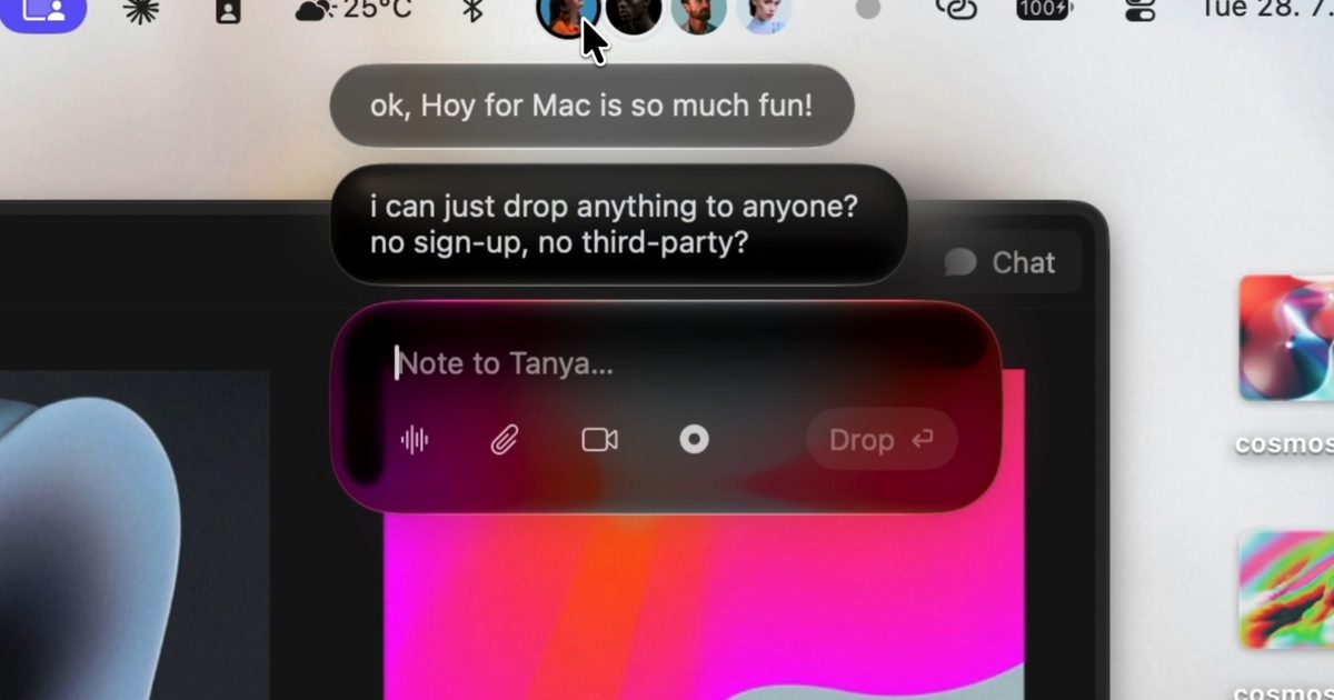 Hoy combines AirDrop, Loom, and voice messages in the Mac menu bar Hoy combines AirDrop, Loom, and voice messages in the Mac menu bar