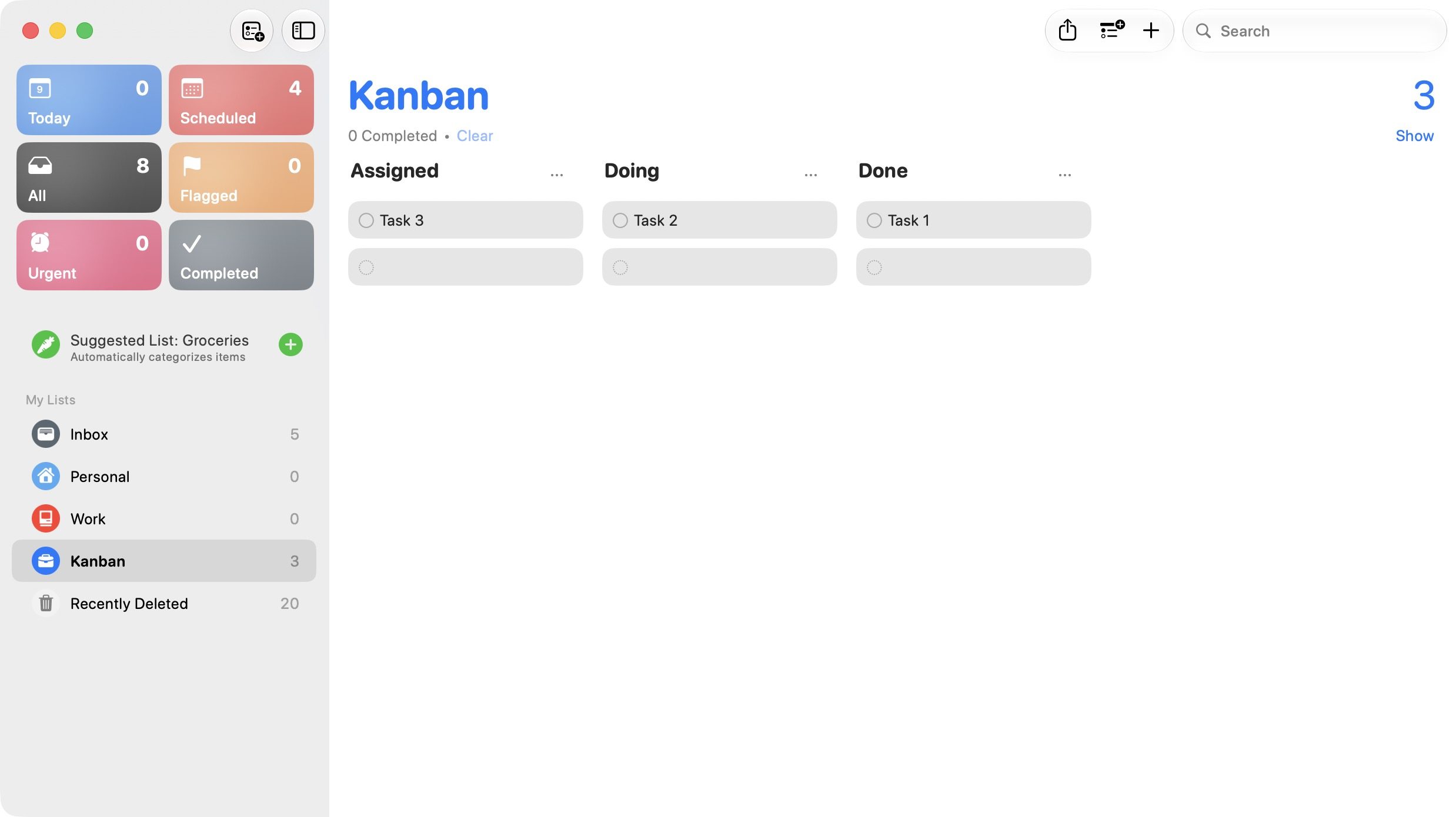 Kanban view in apple reminders