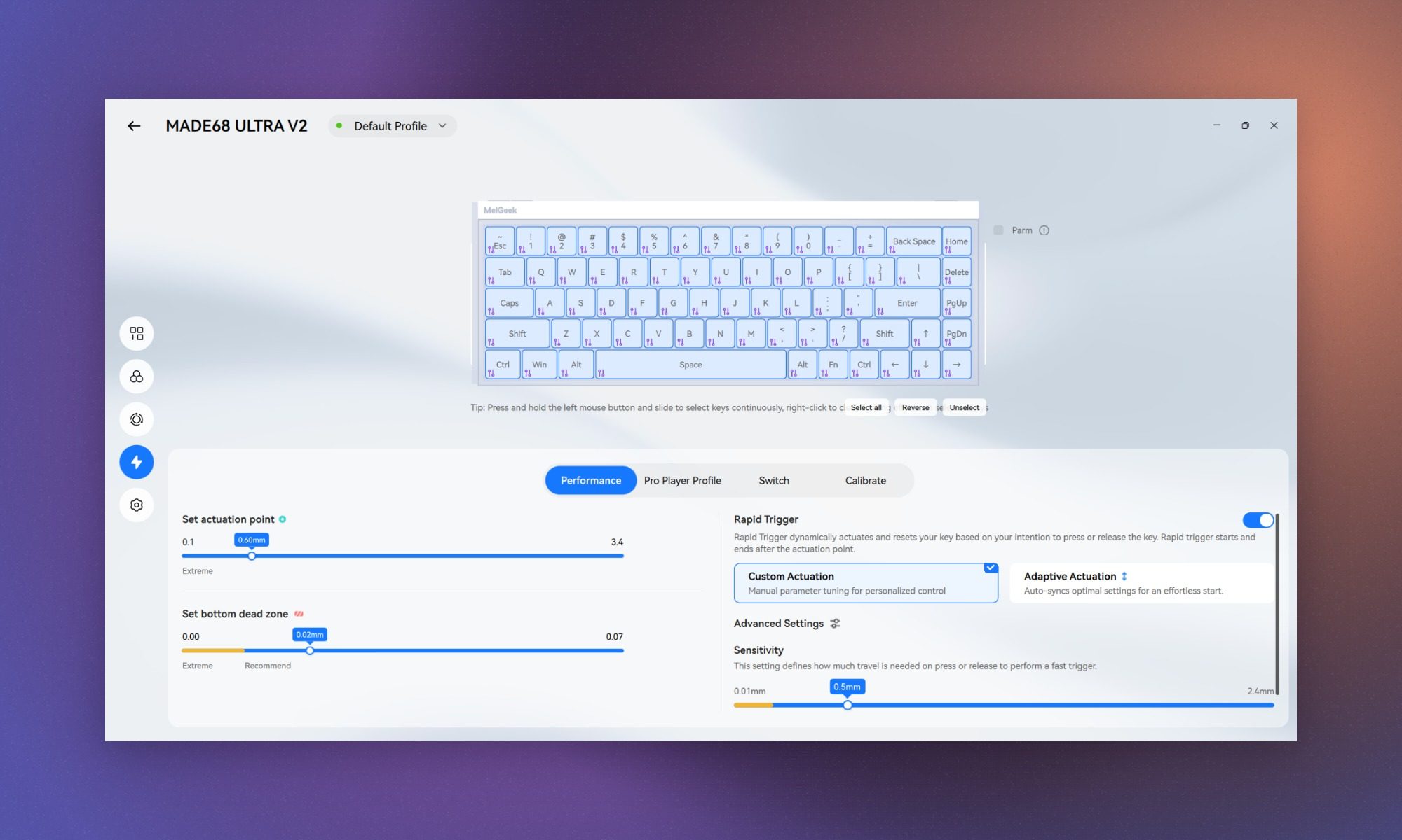 Melgeek Hive 2.0 Rappid trigger menu
