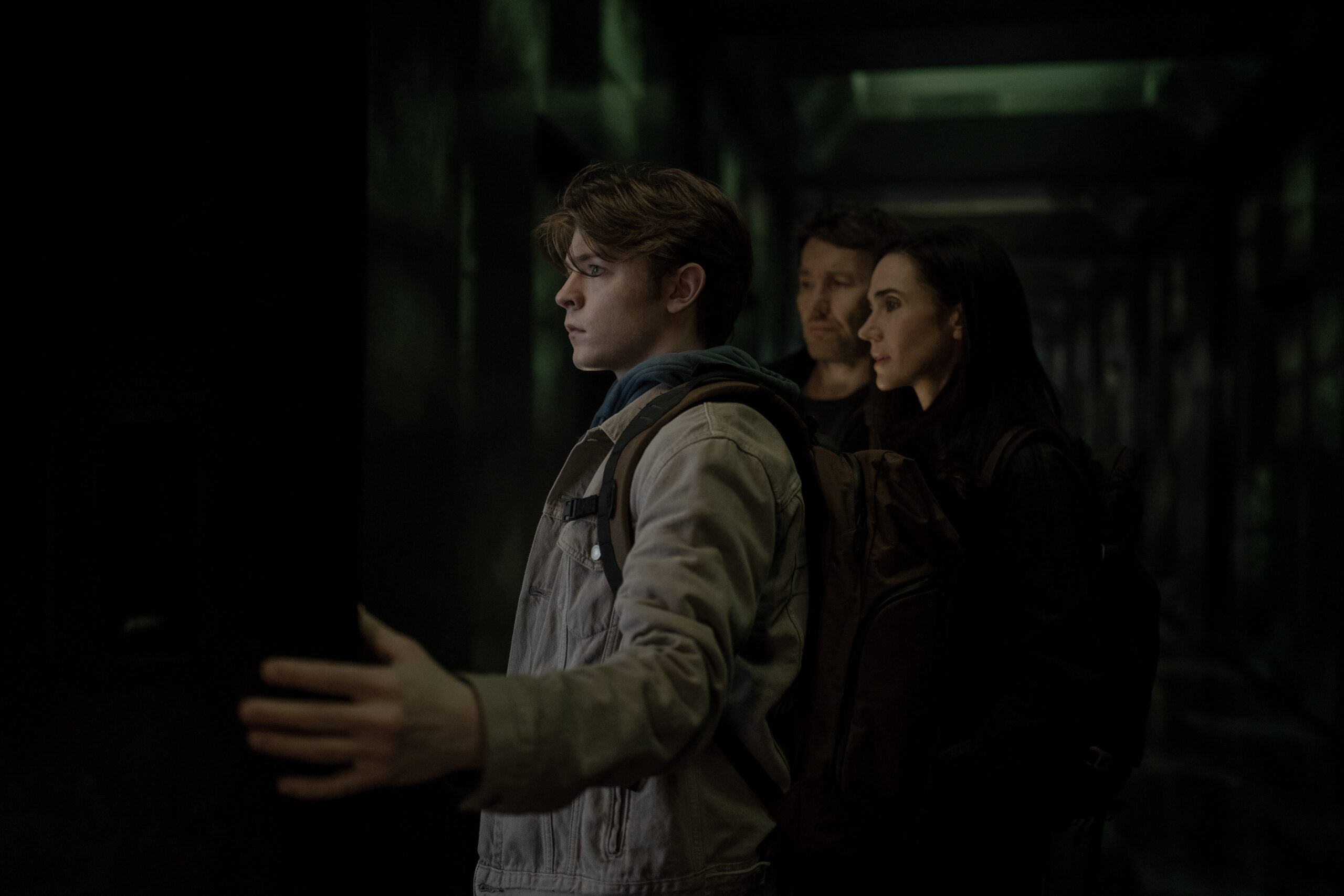 Oakes Fegley, Jennifer Connelly and Joel Edgerton in Dark Matter, premiering August 28, 2026 on Apple TV.