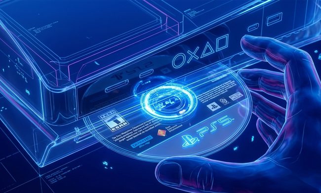 Playstation 5 PS5 Inserting disc concept visualization digital render artistic style