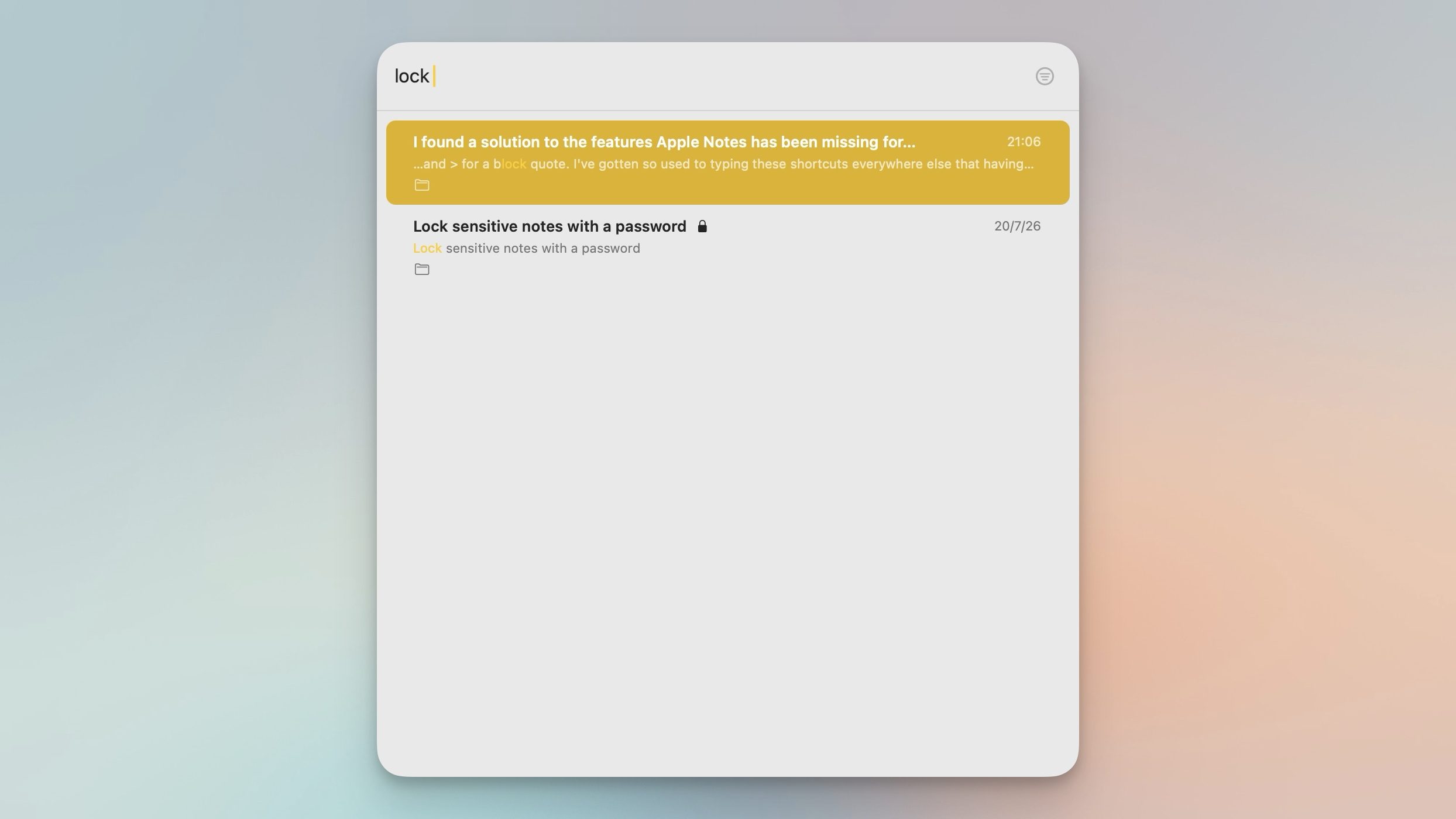 ProNotes search feature