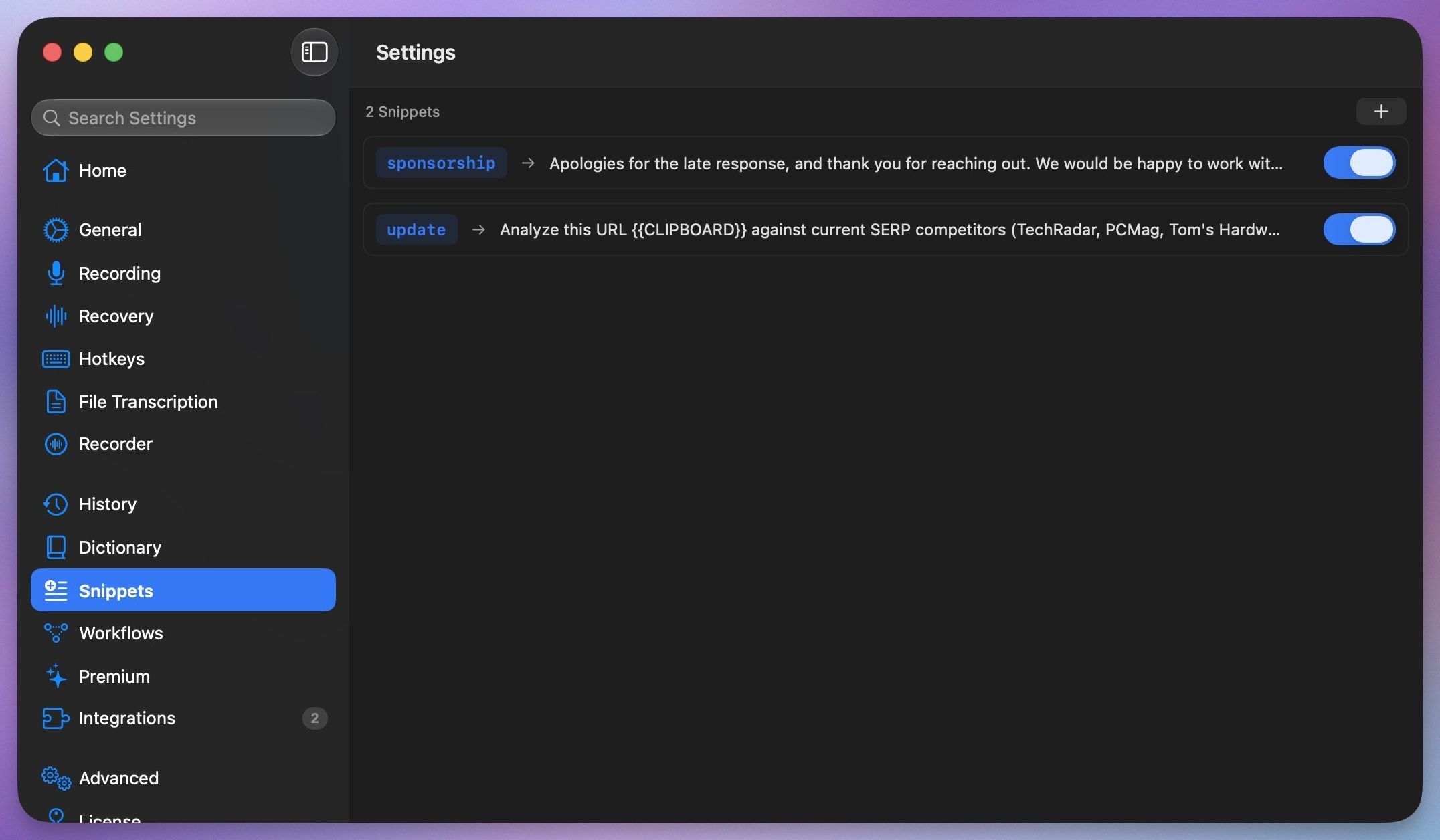 TypeWhisper snippets