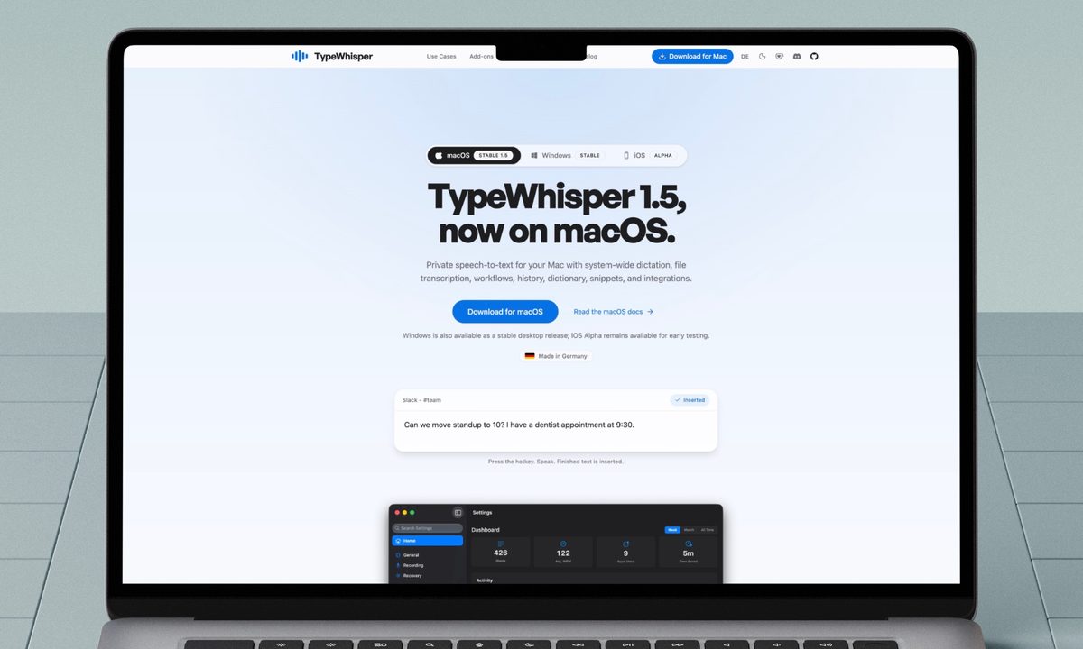 TypeWhisper website open on Mac
