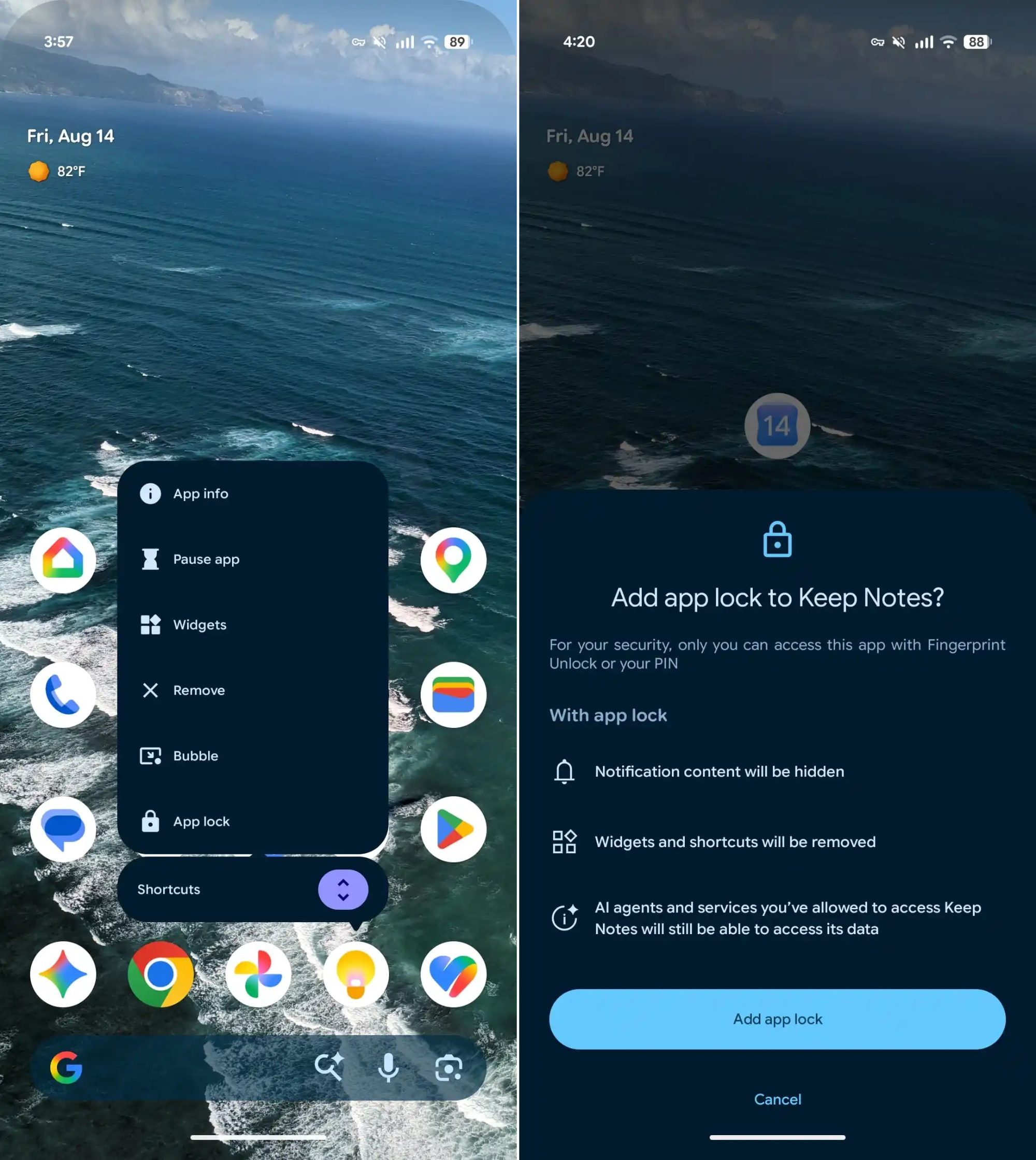 app lock feature on Google Pixel