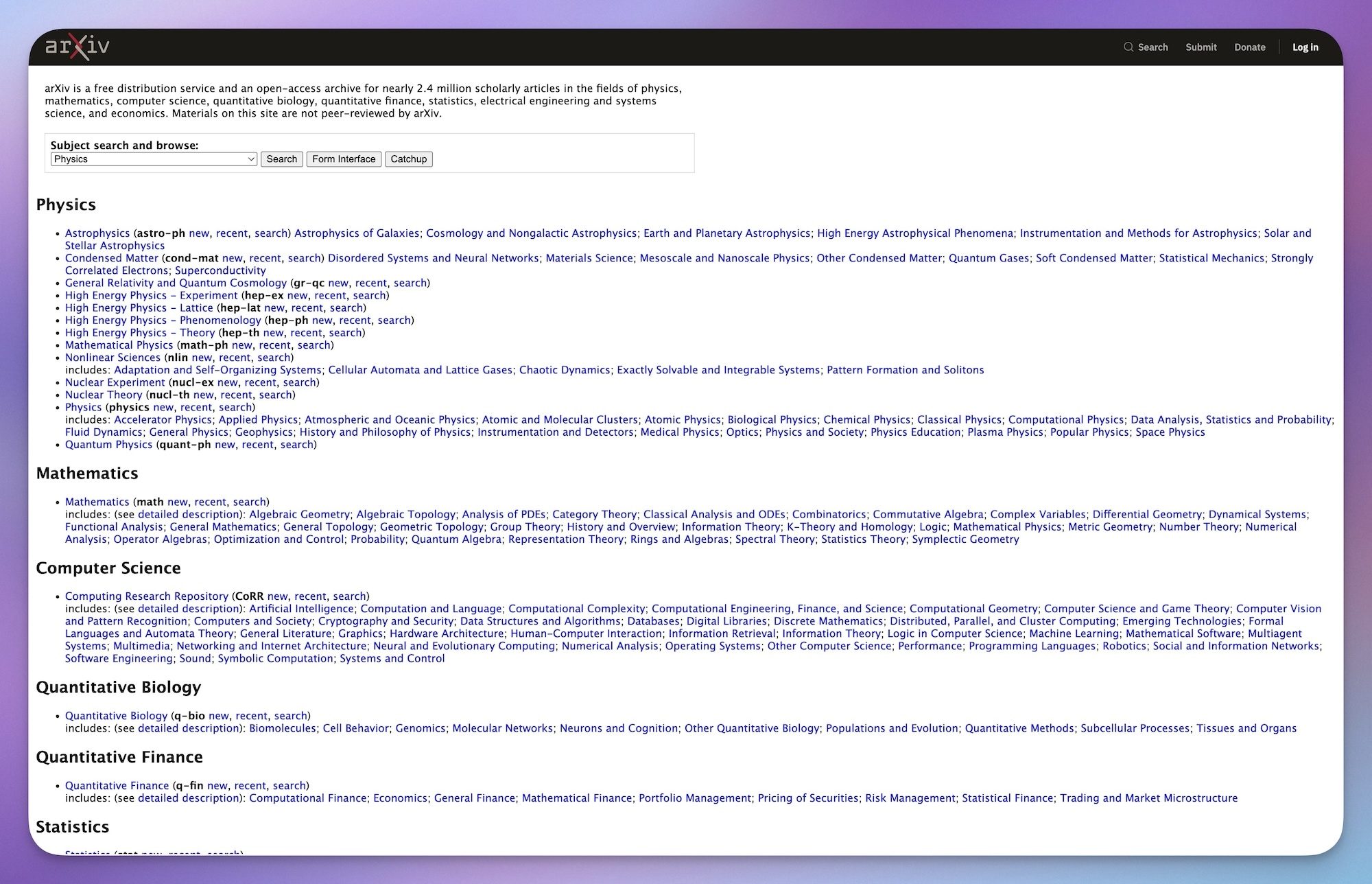 arXiv homepage screenshot
