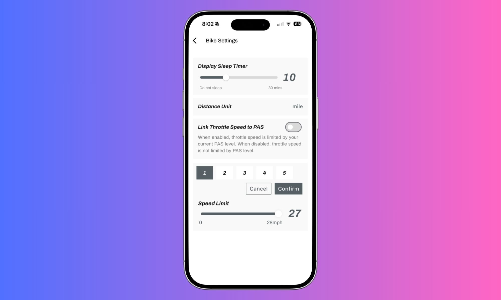 Hynox Trooper X Ebike software on mobile.