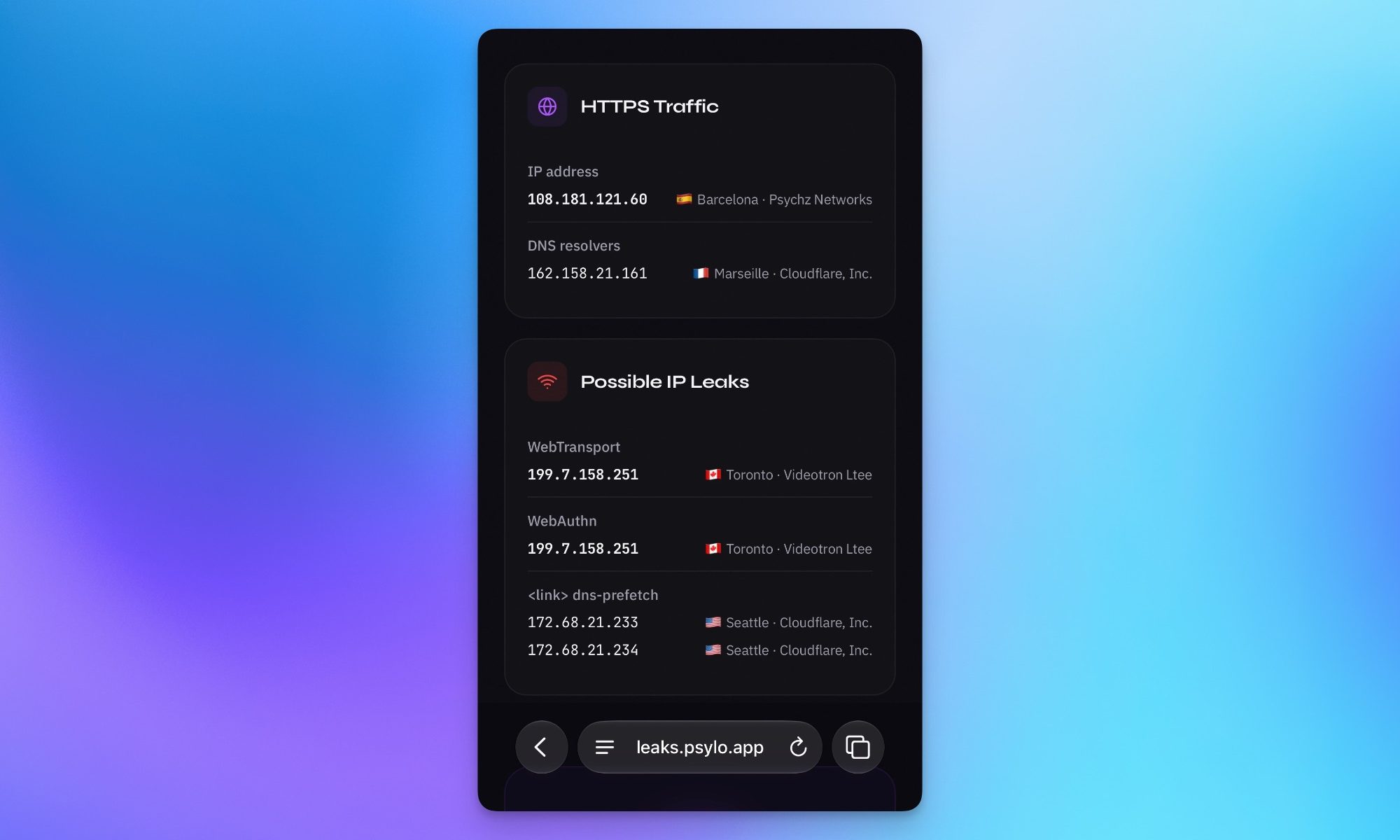 proof of concept of IP address leaks
