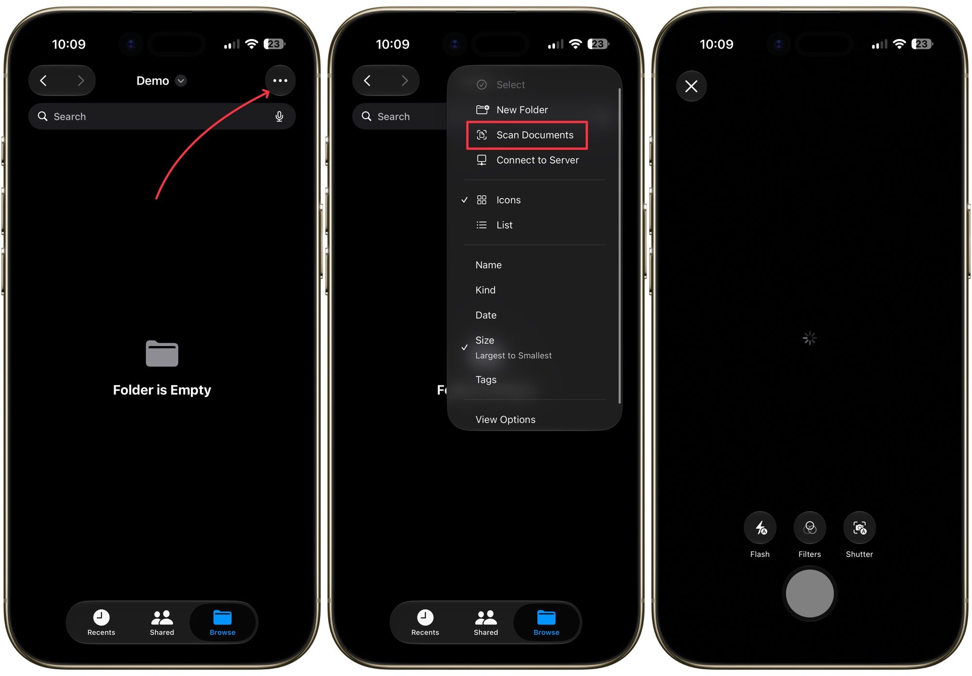 scanning documents inside a folder