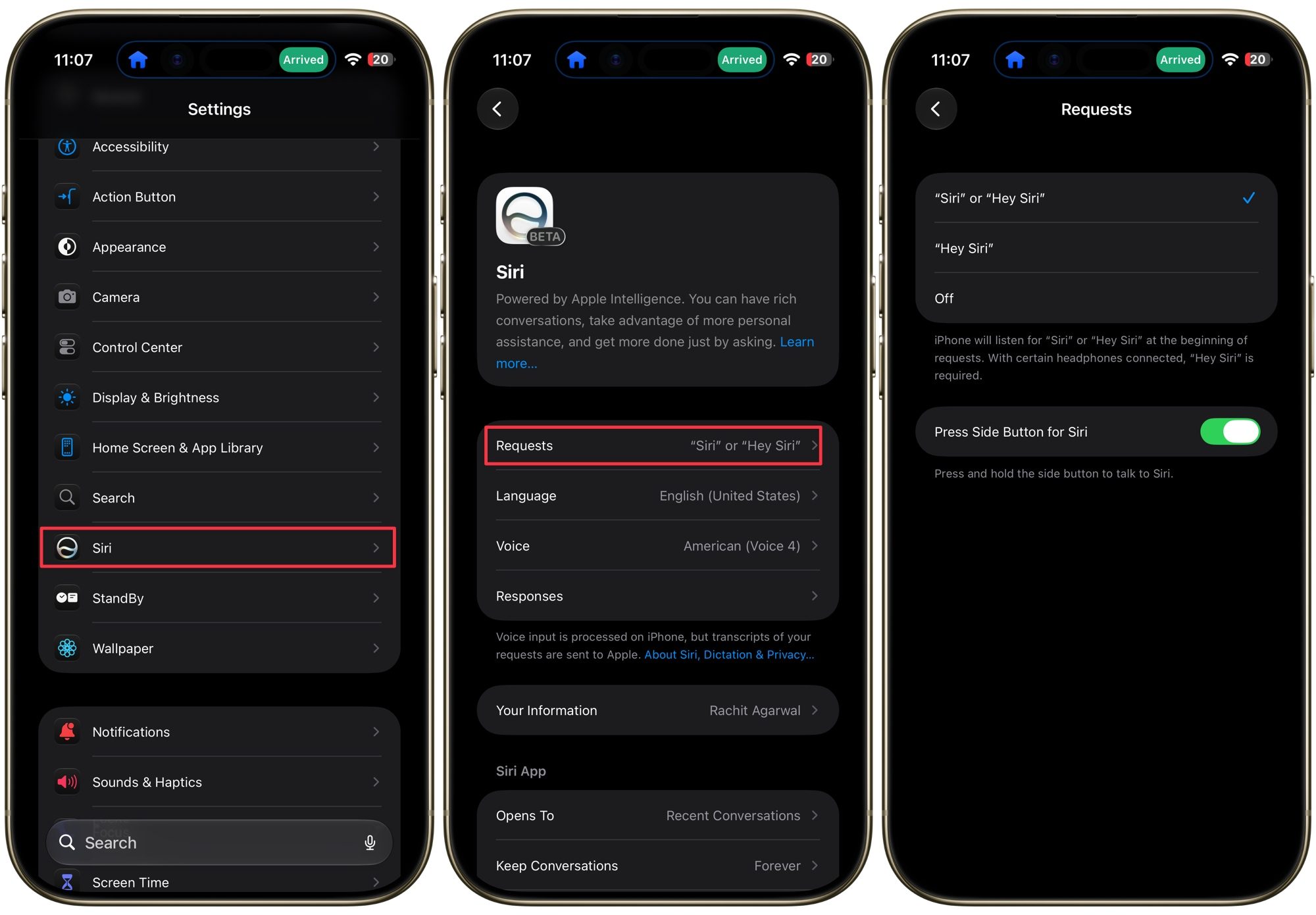 turning on listen for siri in iOS 27