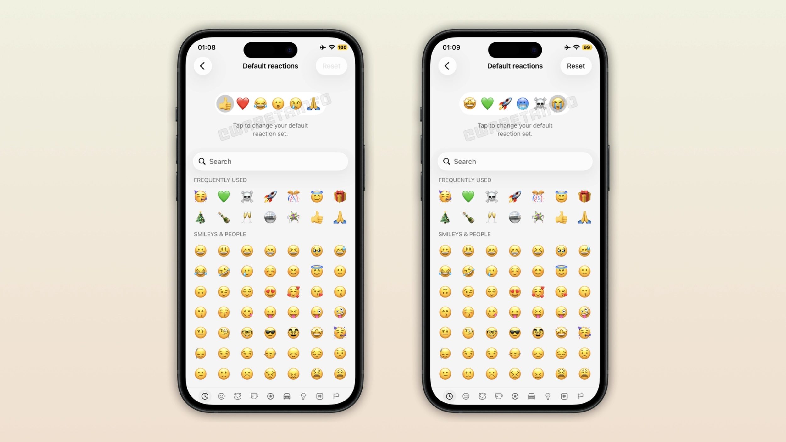 whatsapp changing default reaction emoji set