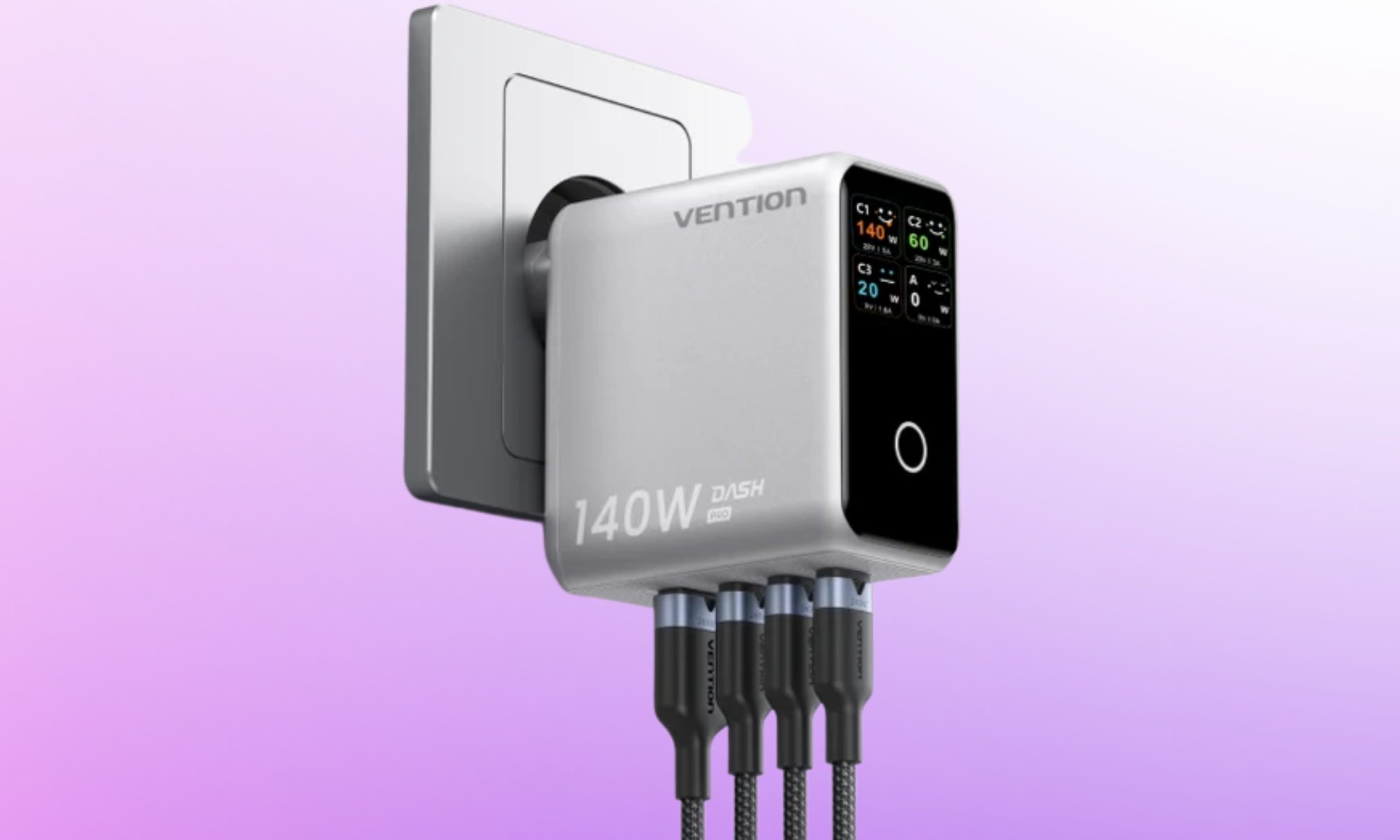 DASH PRO 140W 4-Port GaN5.0 Charger with Smart Display