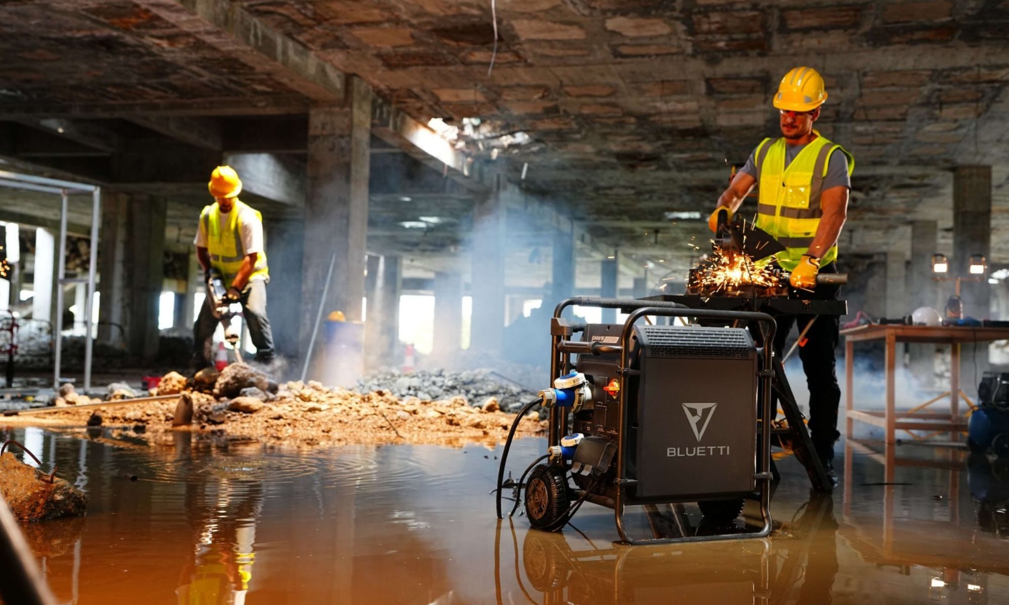 Bluetti Pioneer 5000 e-generator at a jobsite