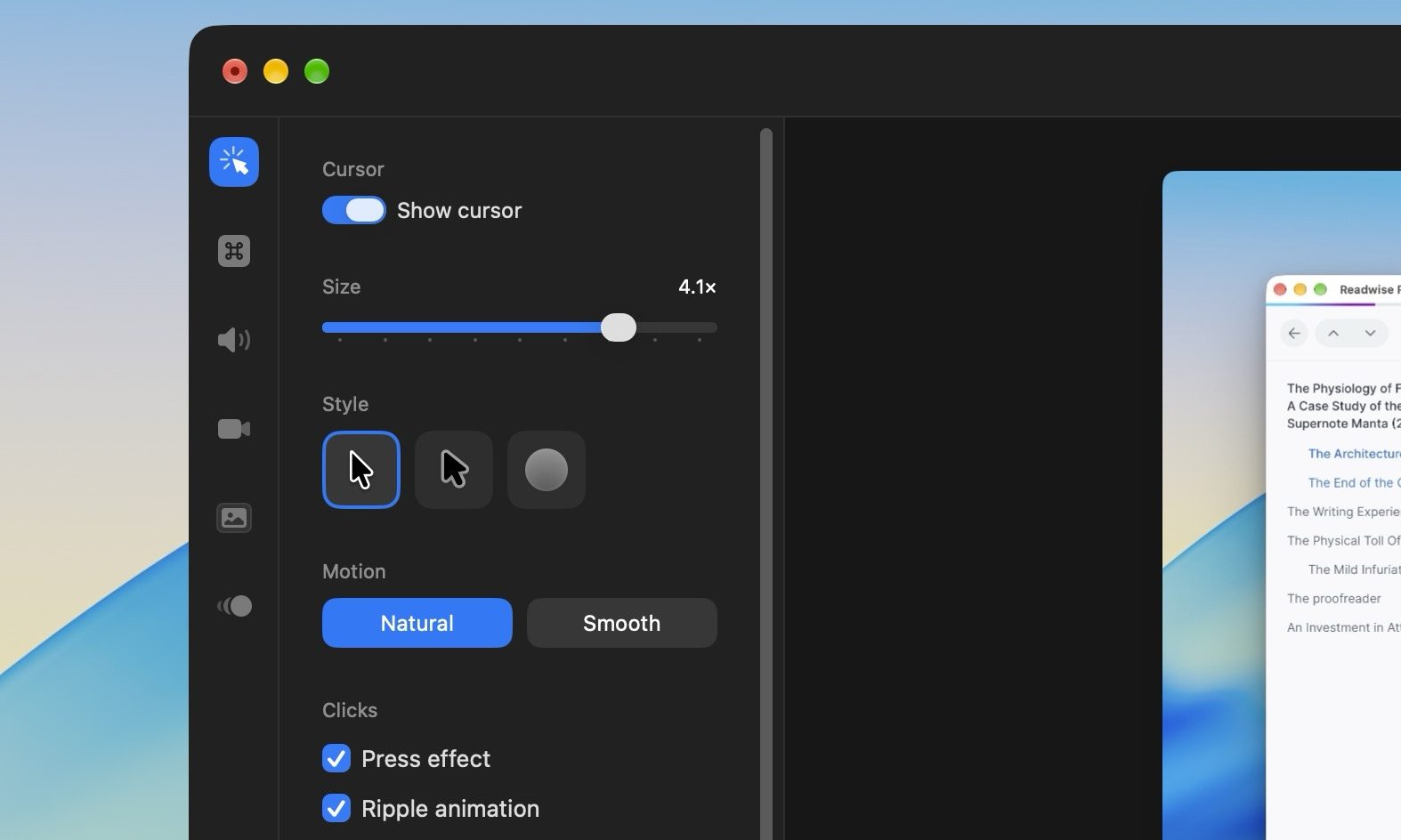 CleanShot X cursor customization