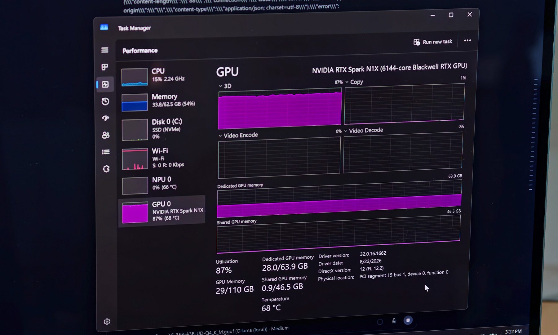 GPU usage on an NVIDIA RTX Spark Laptop