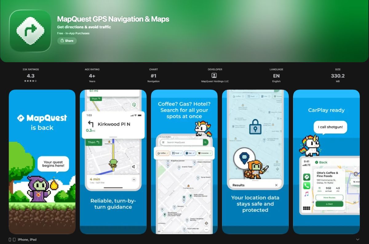 MapQuest Apple App Store listing screenshot