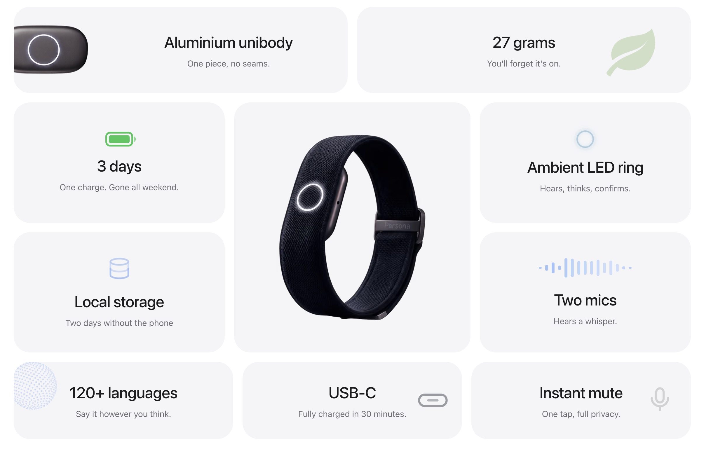 Recursos de hardware da Persona AI Band