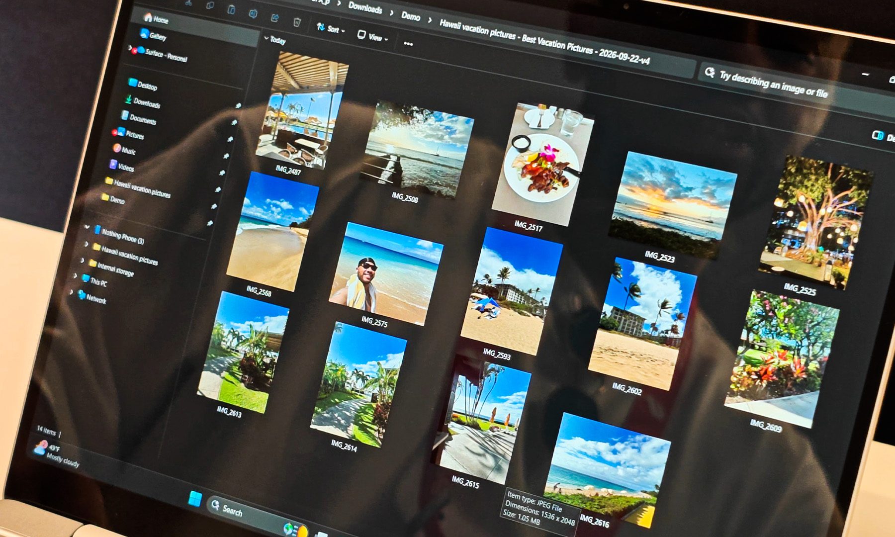 Photos organized via Copilot CLI on the Microsoft Surface