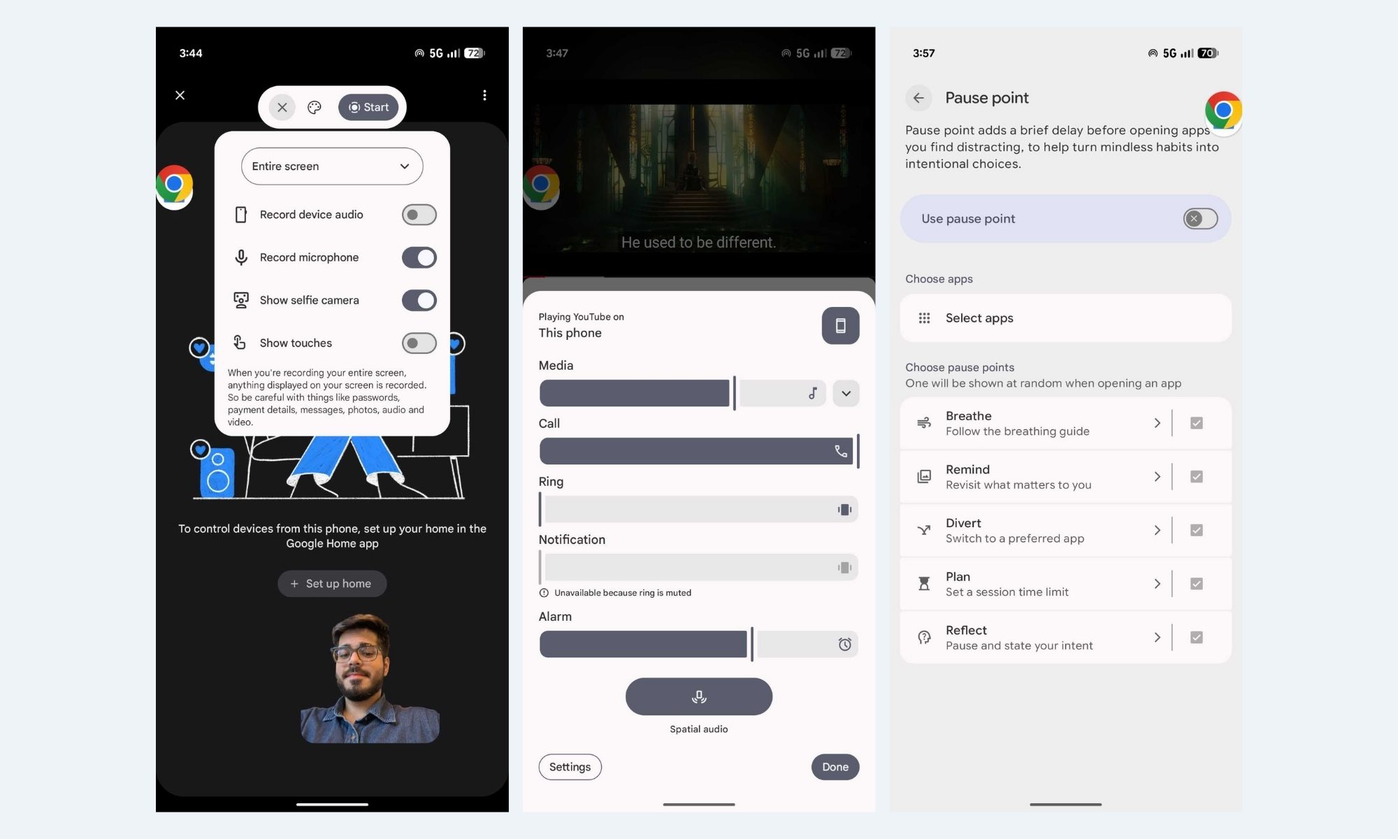Screenshots of new software features on the Pixel 11 Pro XL.