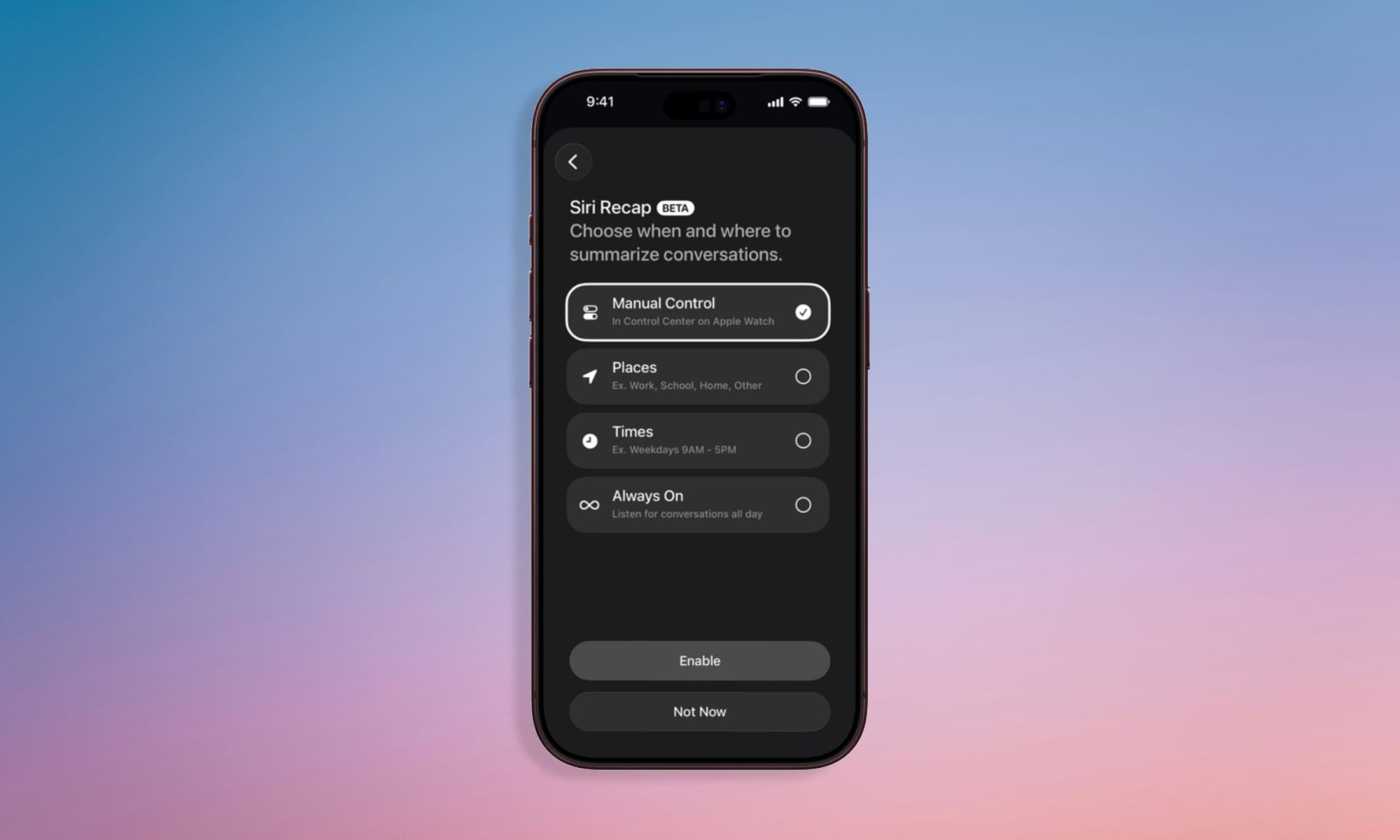 Siri Recap Settings on gradient background