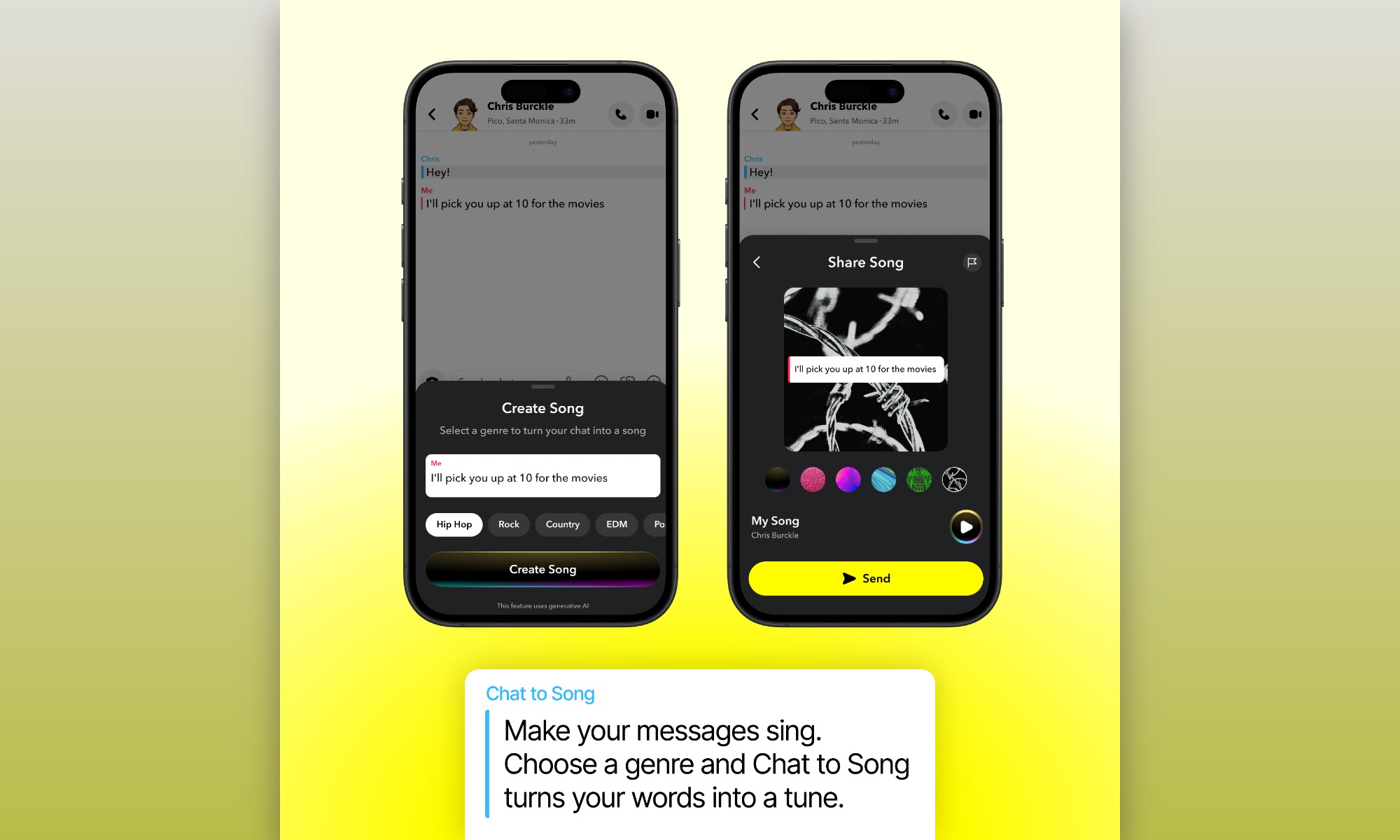 Snapchat Lens+ message to song feature