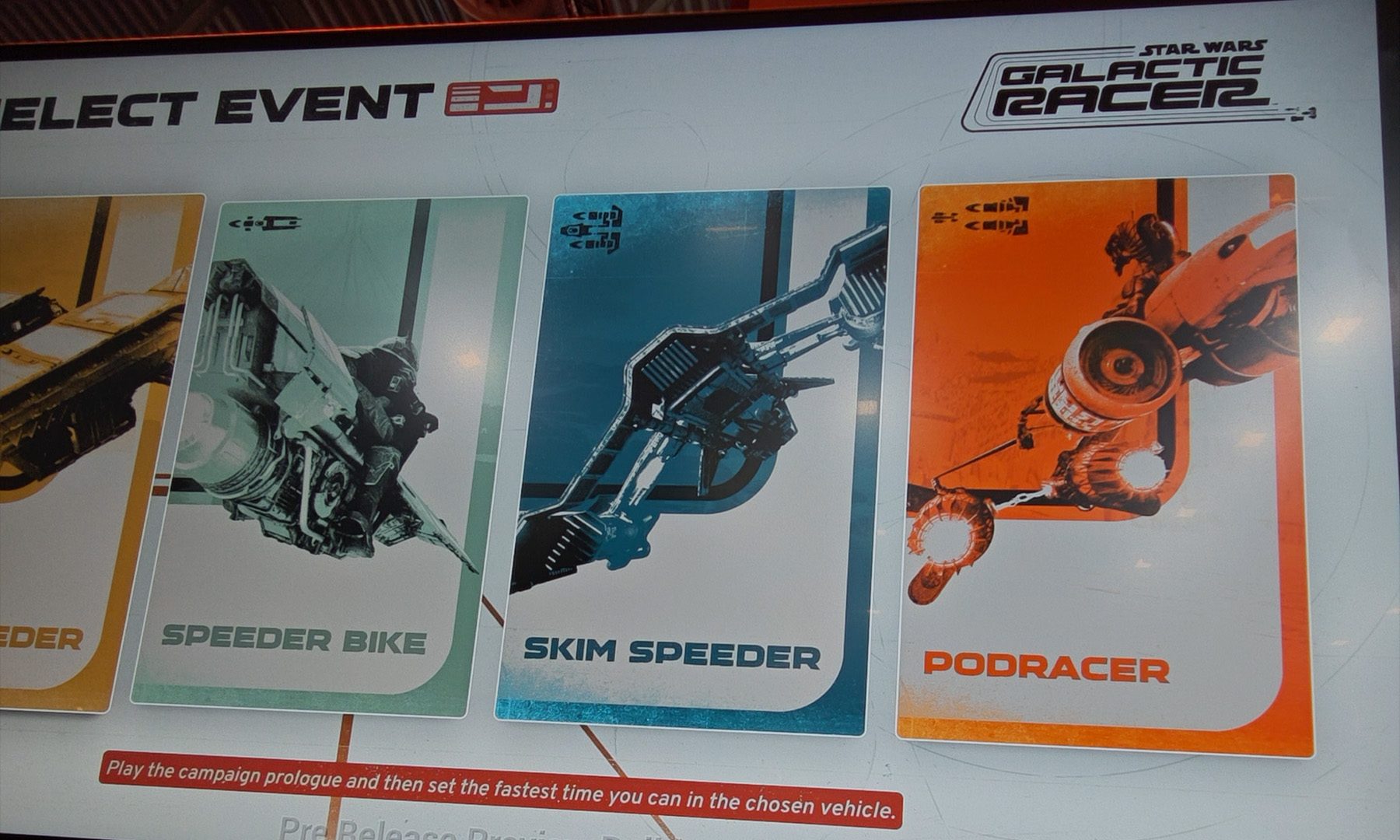 Star Wars Galactic Racer four types of vehicles