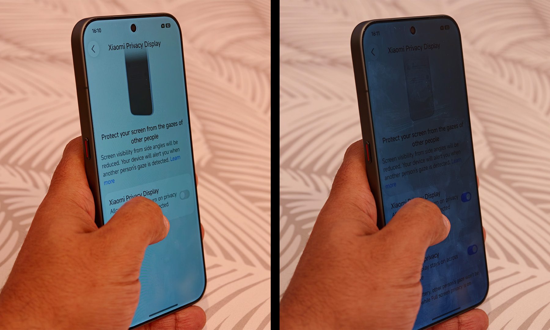 Xiaomi 18 Pro Max privacy display in action when viewed from the side