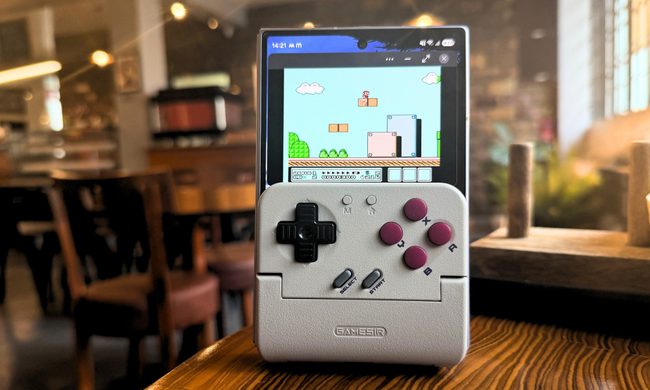 Front view of GameSir Pocket Taco game controller on a phone.