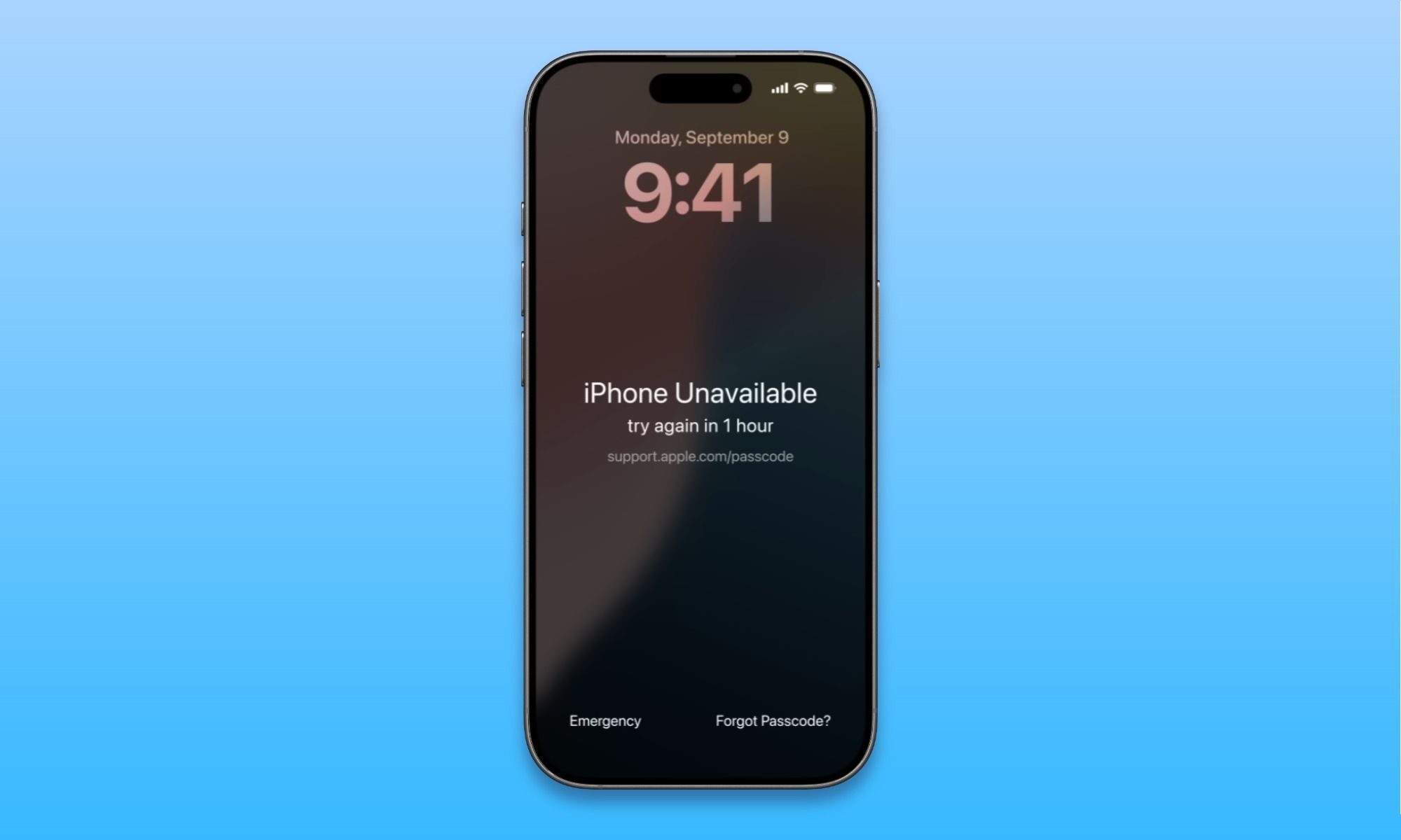 iPhone mockup showing iPhone Unavailable screen