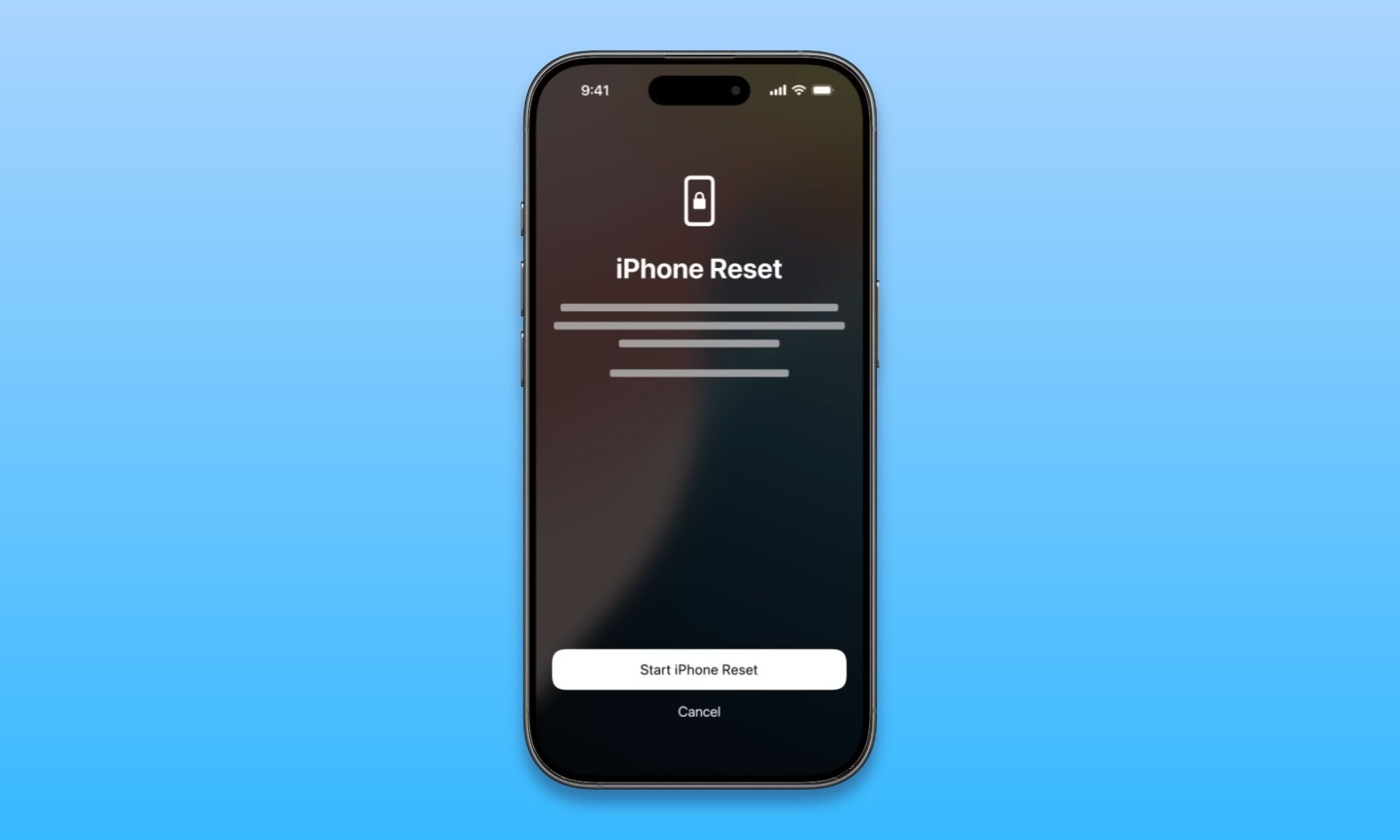 iPhone mockup showing start iPhone reset screen
