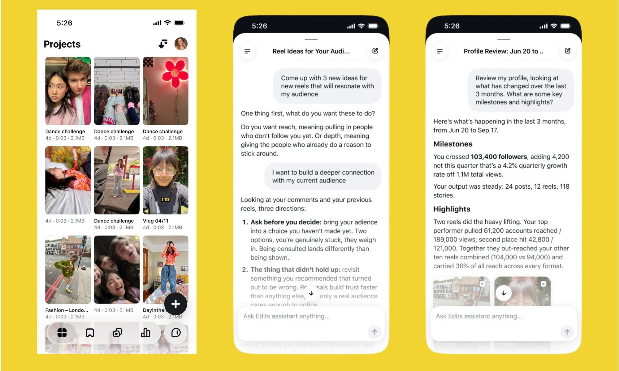 Додаток Instagram Edits тепер має AI-помічника, який аналізує ваші ролики та пропонує, що публікувати далі