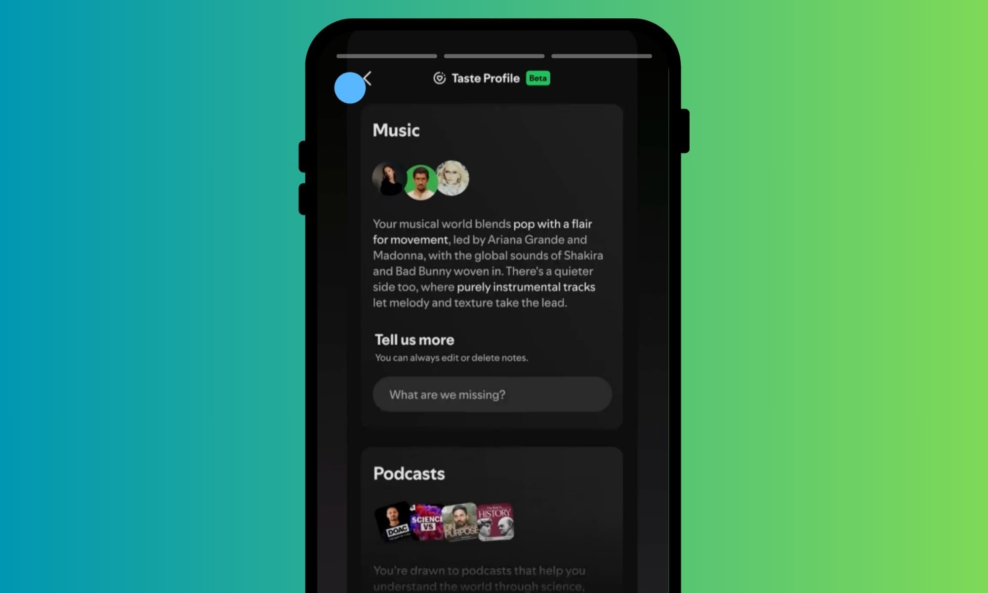 Taste profile on Spotify